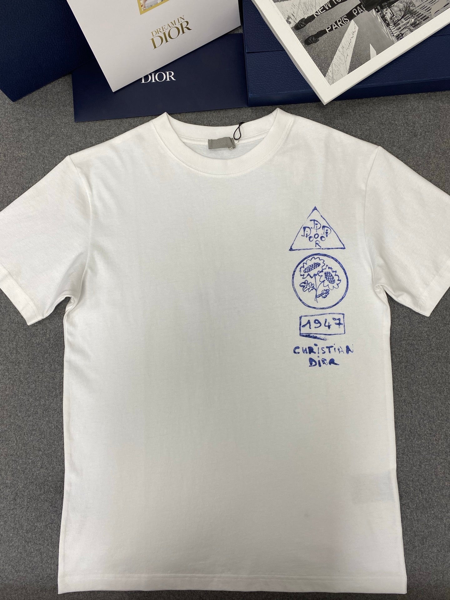 CD Loose T-shirt White Blue Cotton