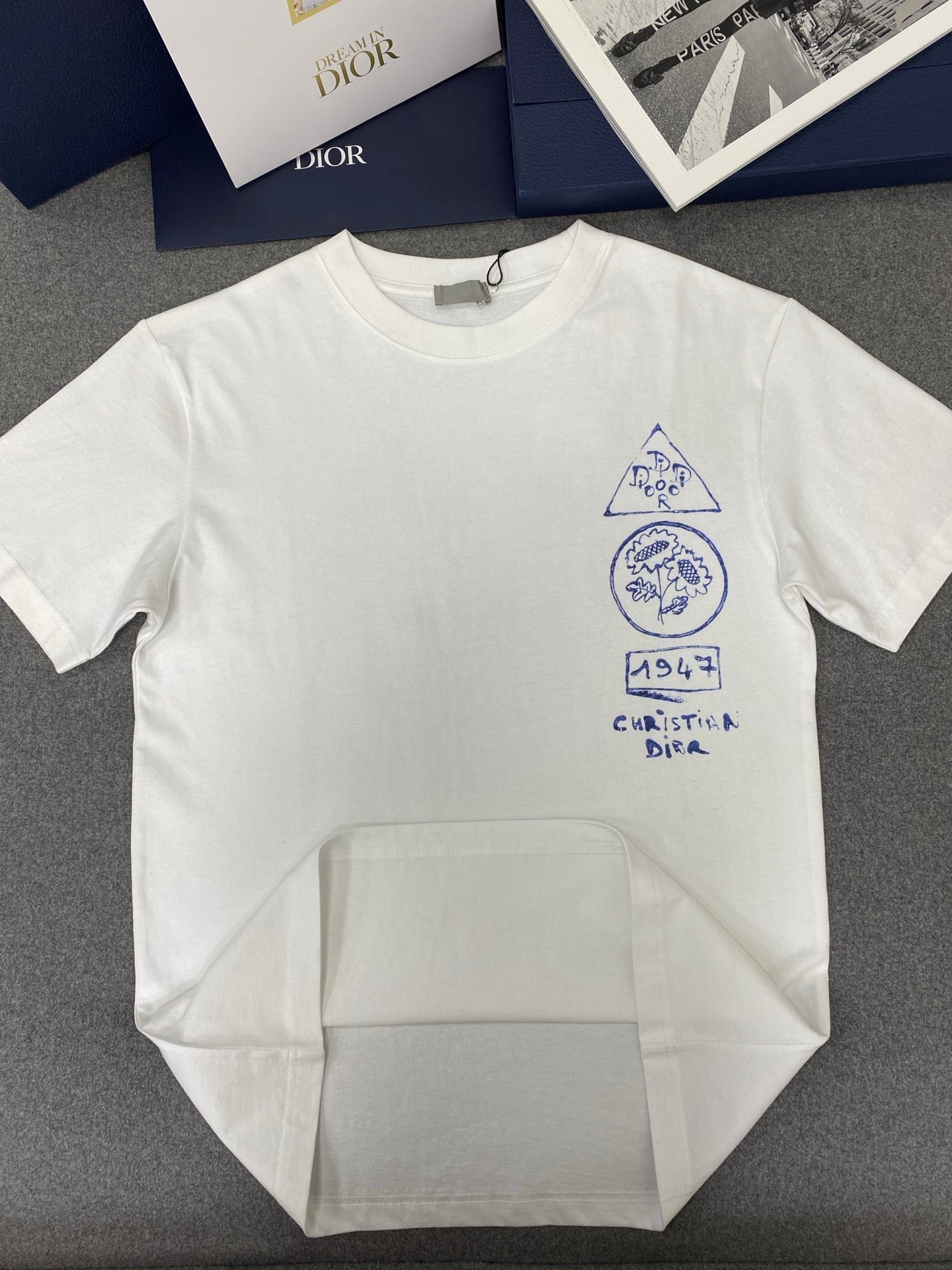 CD Loose T-shirt White Blue Cotton