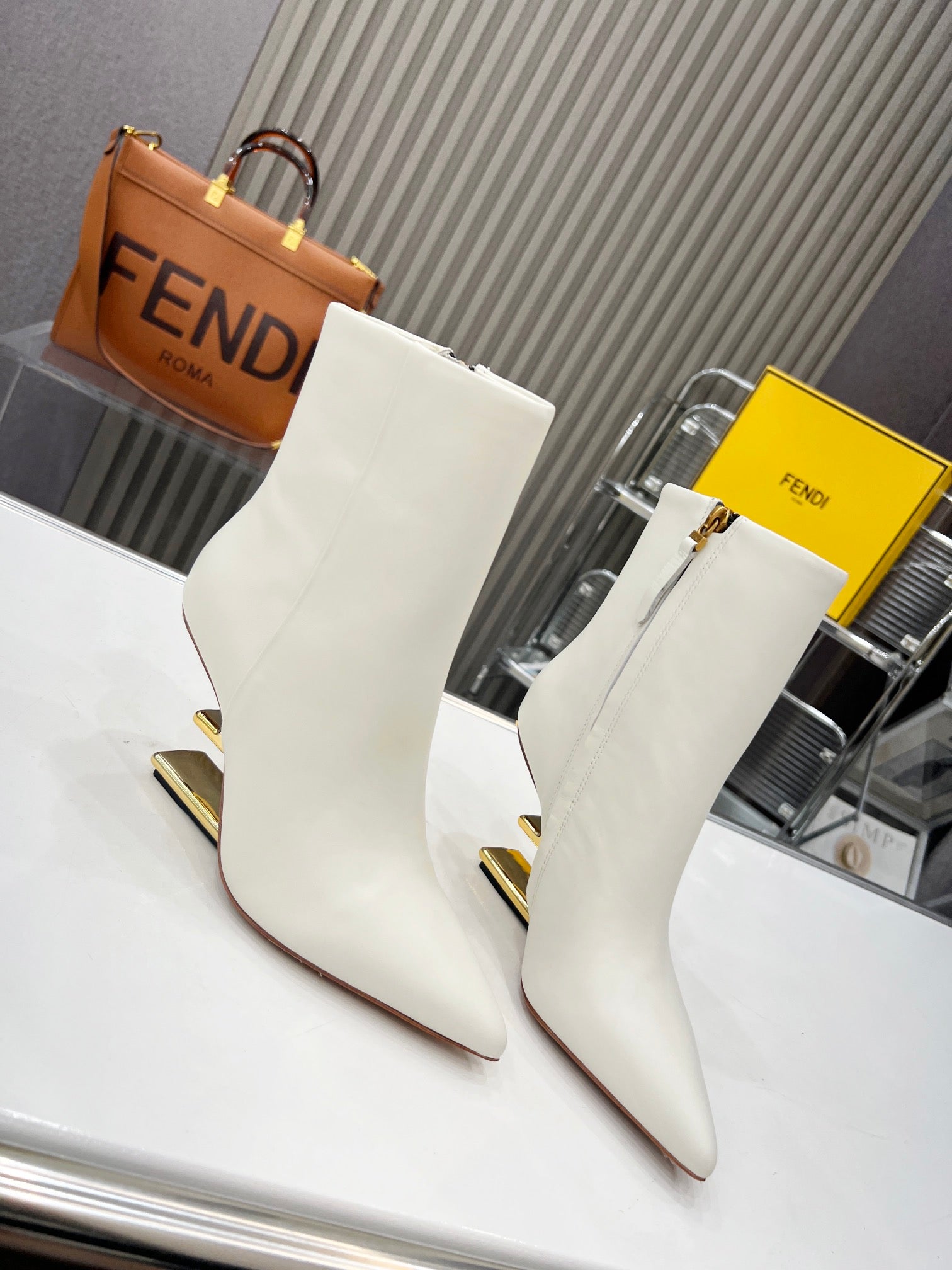 FENDI First Wedge Boots White Sheepskin 521225