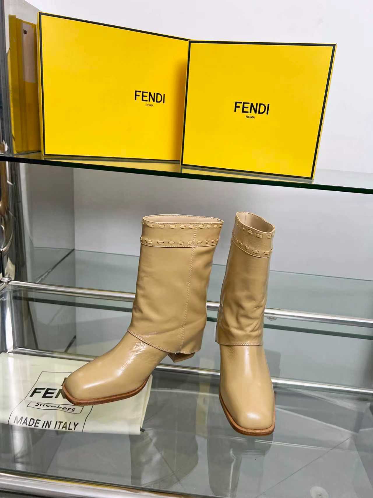 FENDI low boots  beige calfskin 521238
