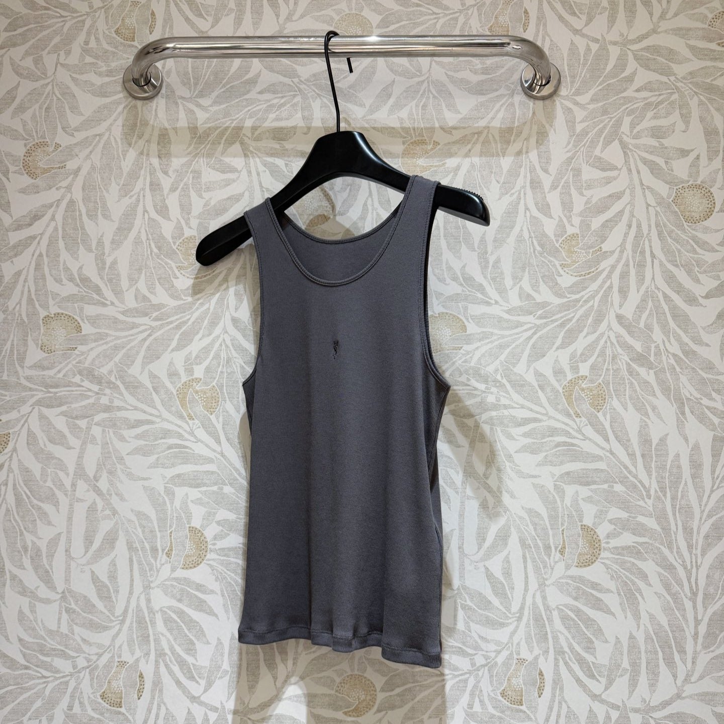 YSL Ribbed Vest Smoky Gray Cotton