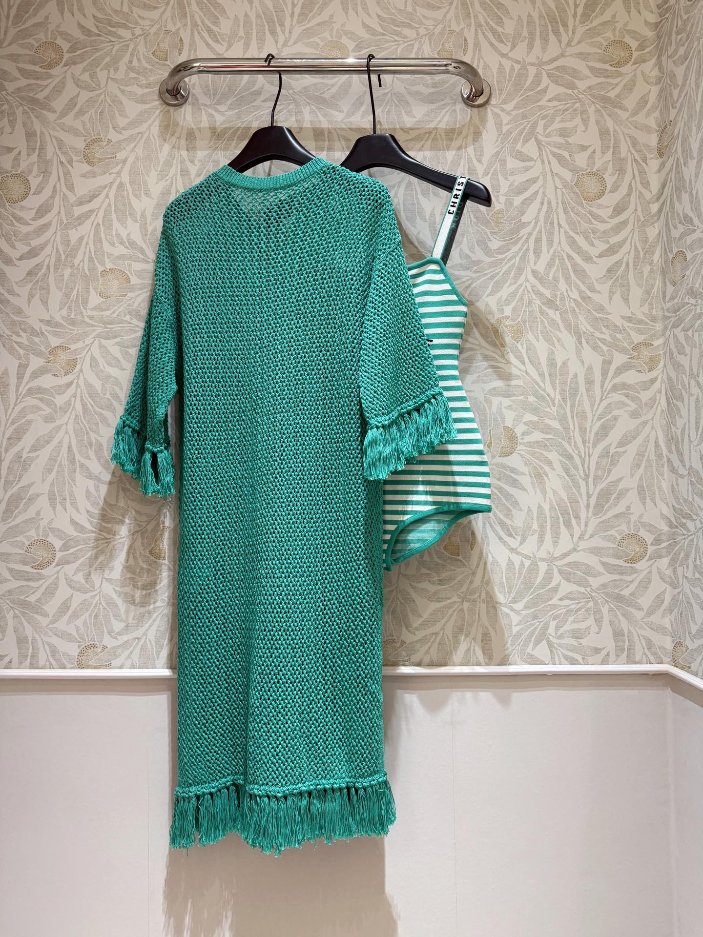 CD Hollow Woven Dress Green cotton