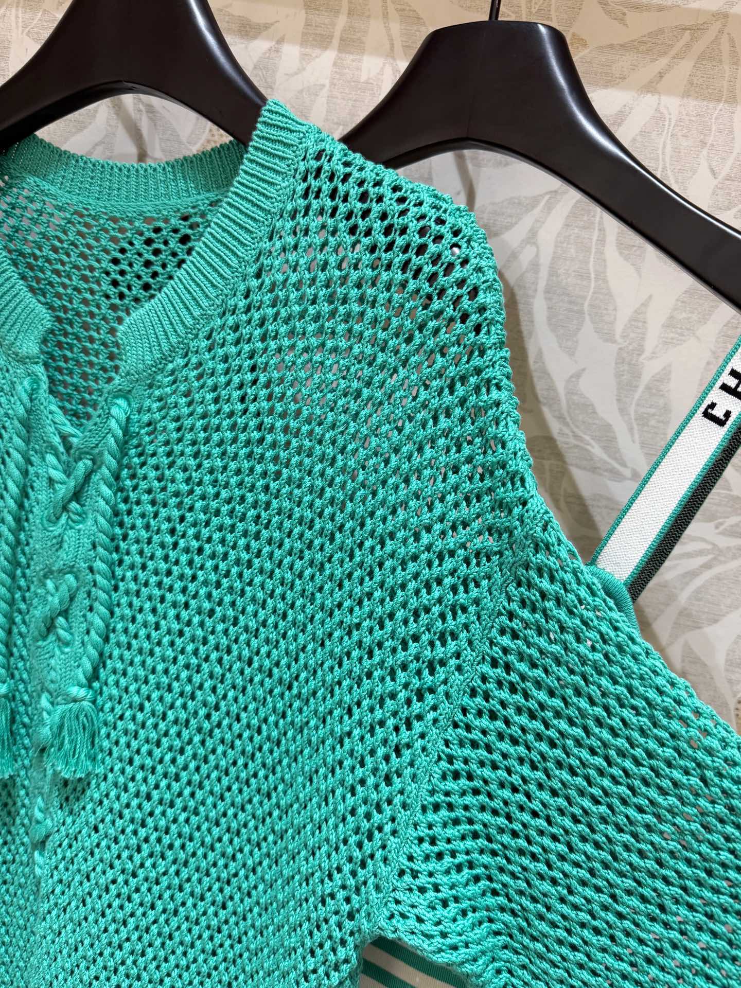 CD Hollow Woven Dress Green cotton