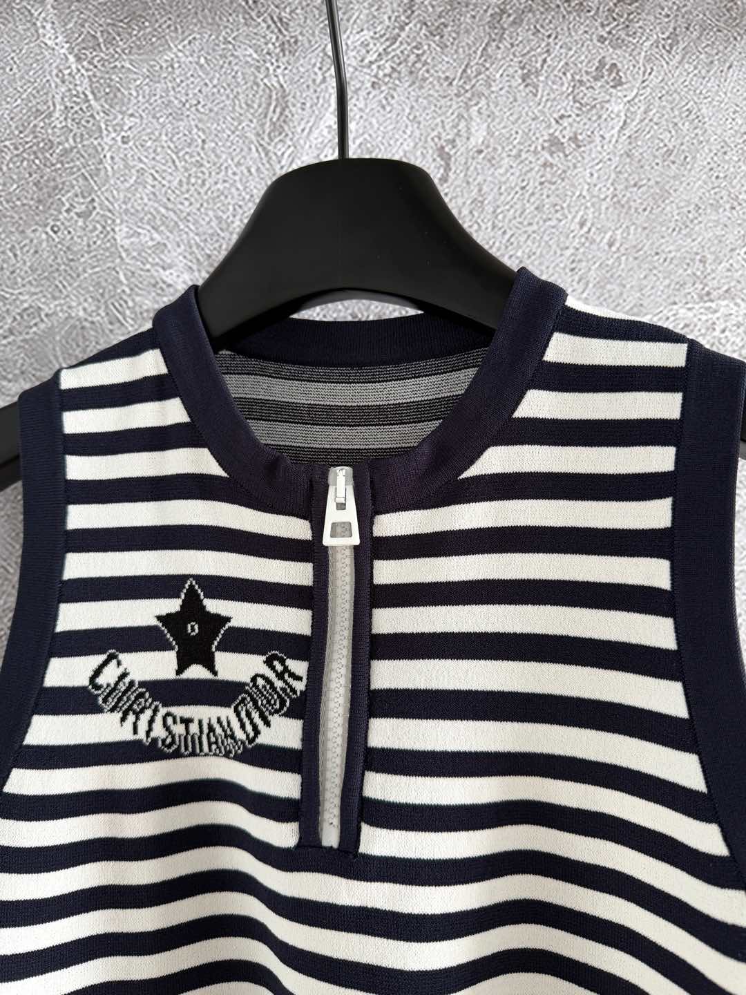 CD Striped High Waist Top Dark Blue White Viscose