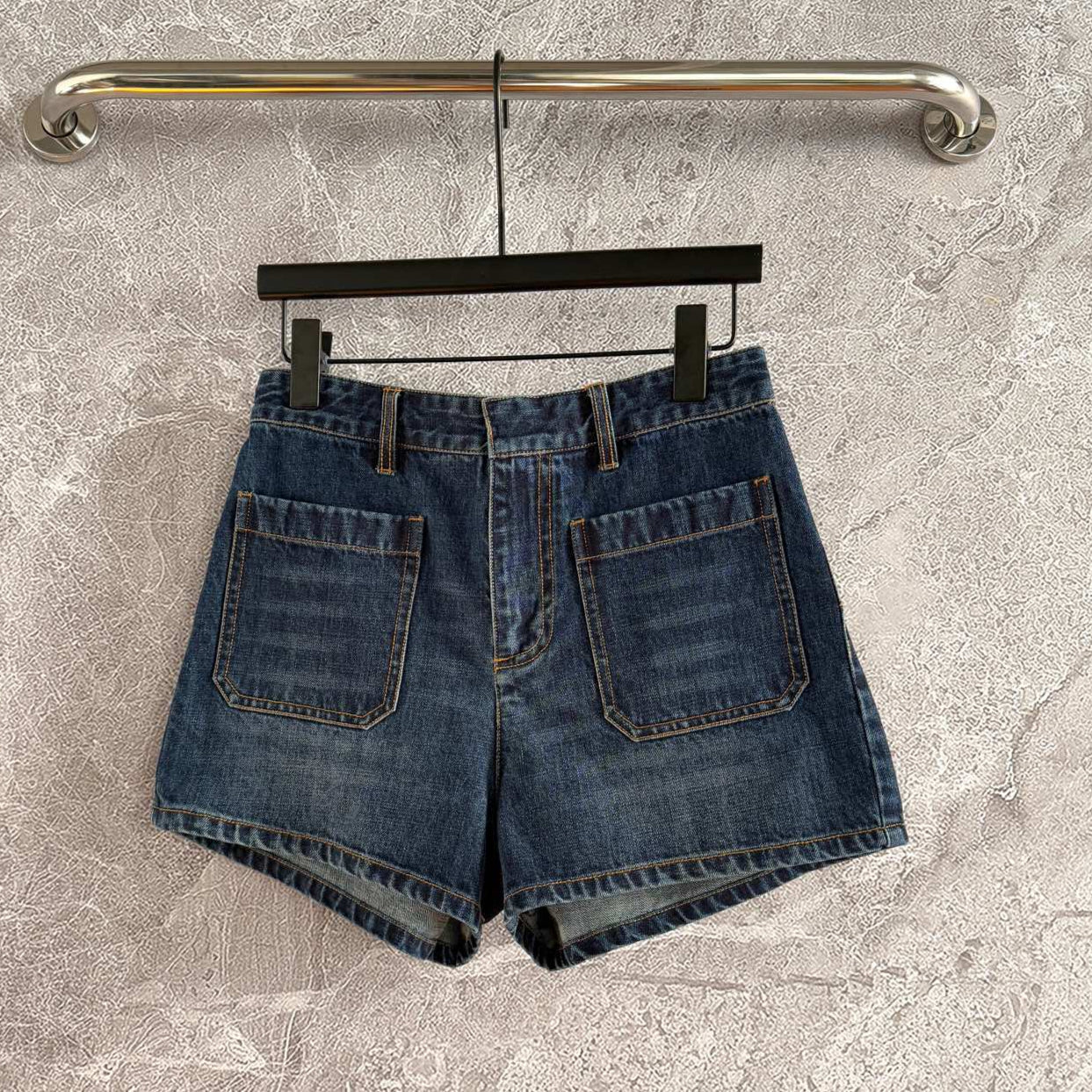 CD Patch Pocket Denim Shorts Blue Cotton