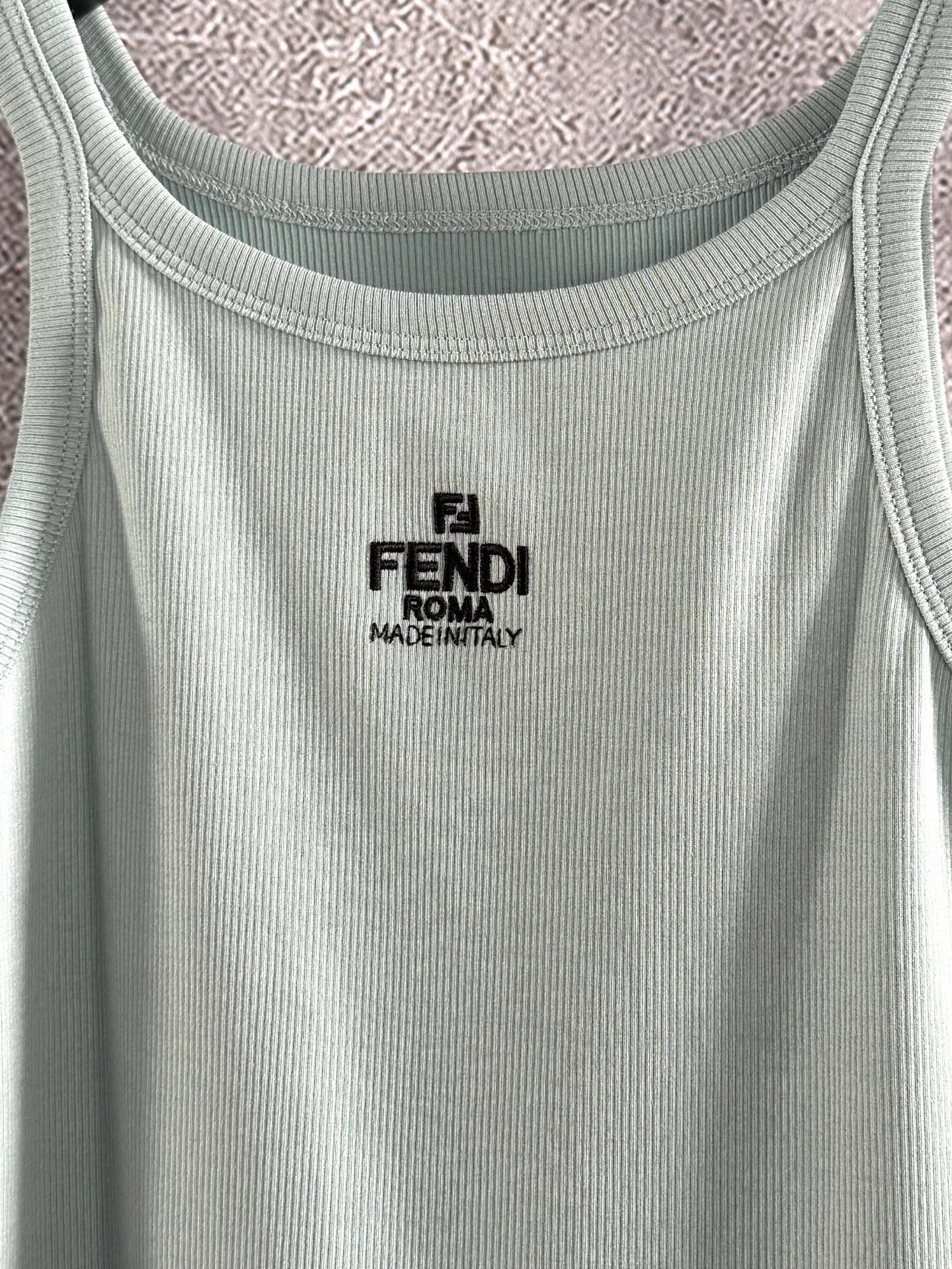 Fendi Embroidered Vest Blue Green Cotton