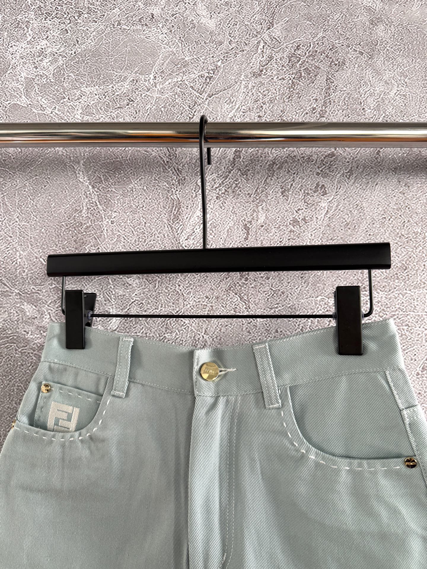 Fendi Hand-made Needle-picking Shorts Blue Green  Cotton