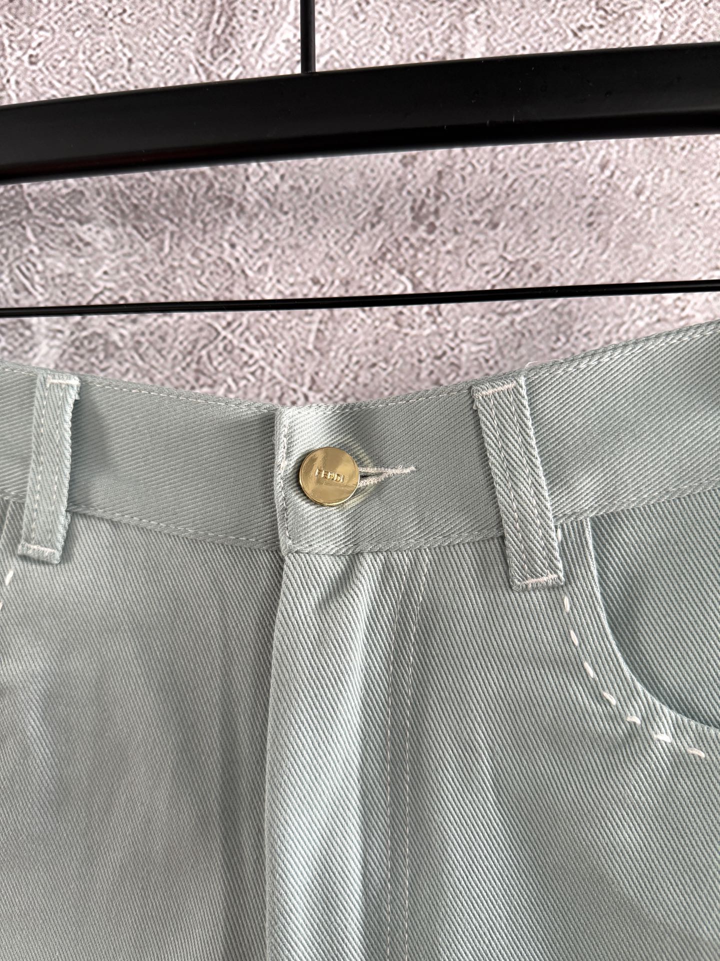 Fendi Hand-made Needle-picking Shorts Blue Green  Cotton