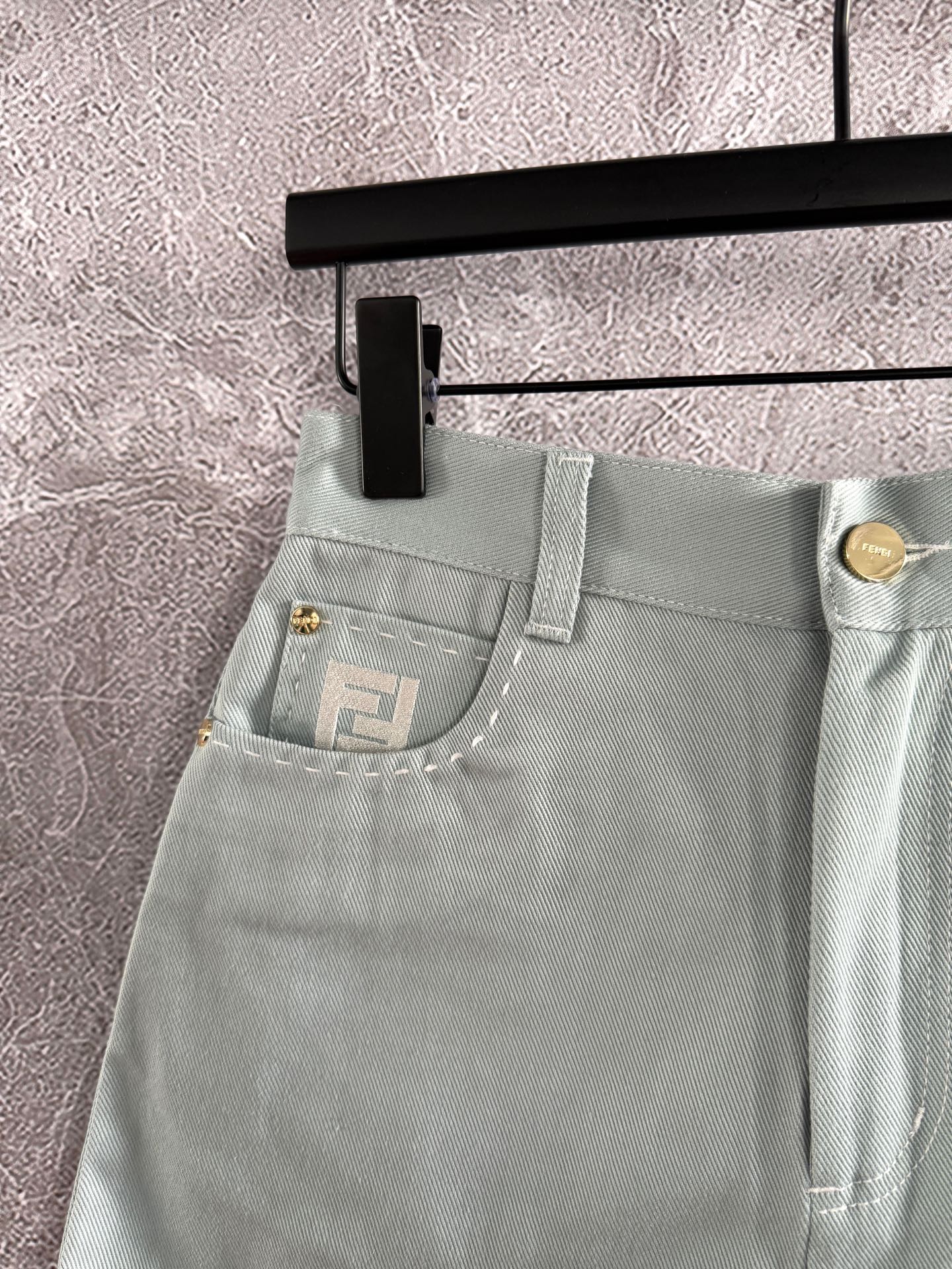 Fendi Hand-made Needle-picking Shorts Blue Green  Cotton