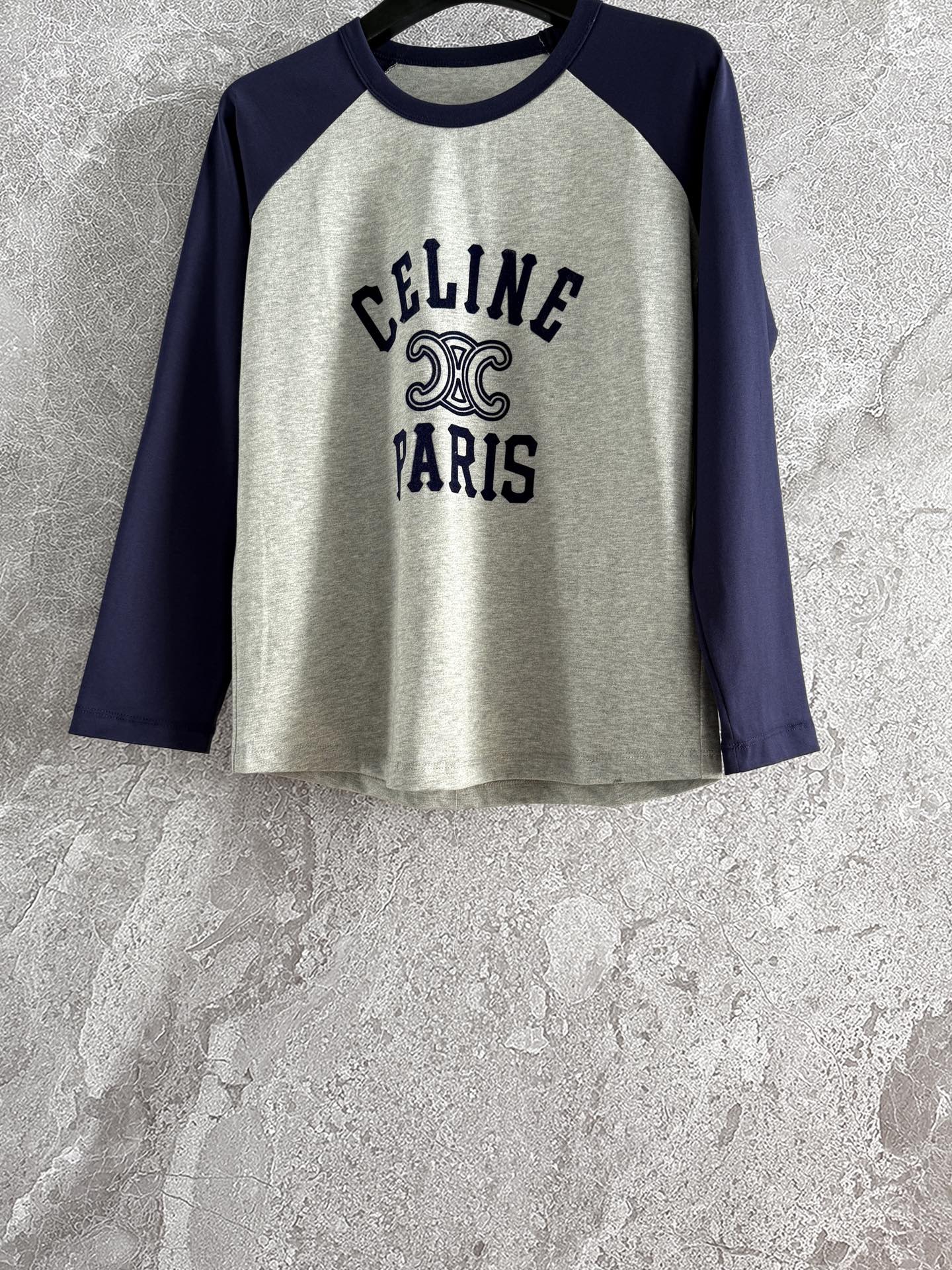 Celine 25 Flocked T-shirt Gray mix Navy Blue Cotton