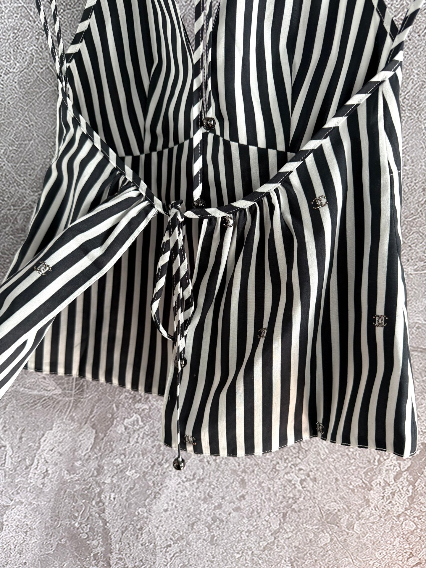 CC Striped Halter Top Black White Cotton