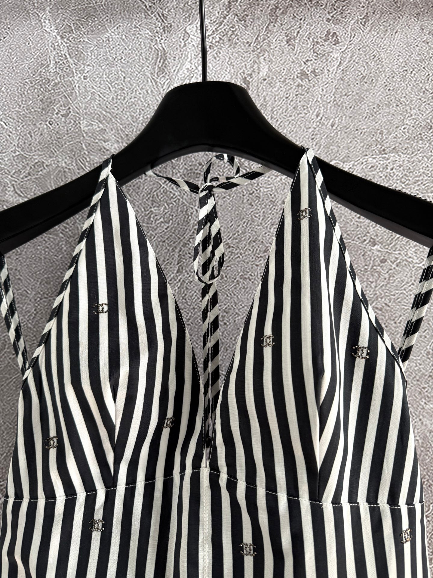 CC Striped Halter Top Black White Cotton