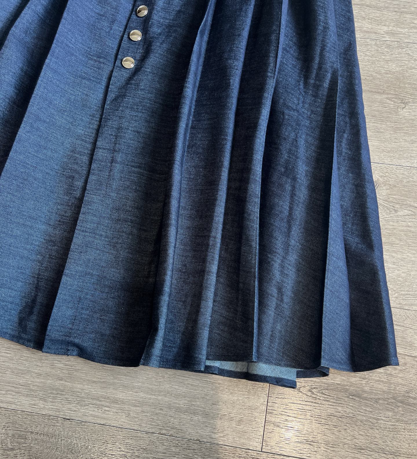 CD Single-breasted Long Umbrella Skirt Blue Cotton
