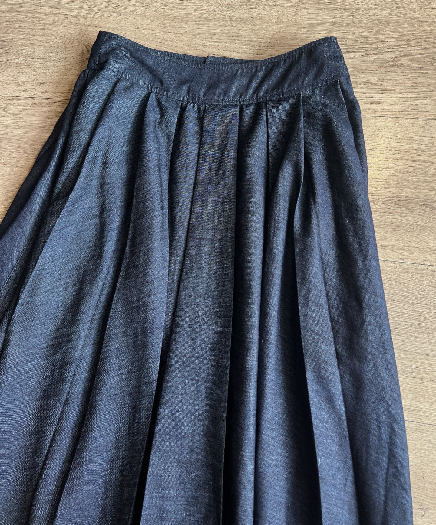 CD Single-breasted Long Umbrella Skirt Blue Cotton