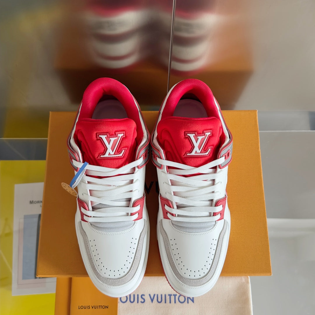 LV Trainer Sneaker 30mm White Mix Red Cowhide