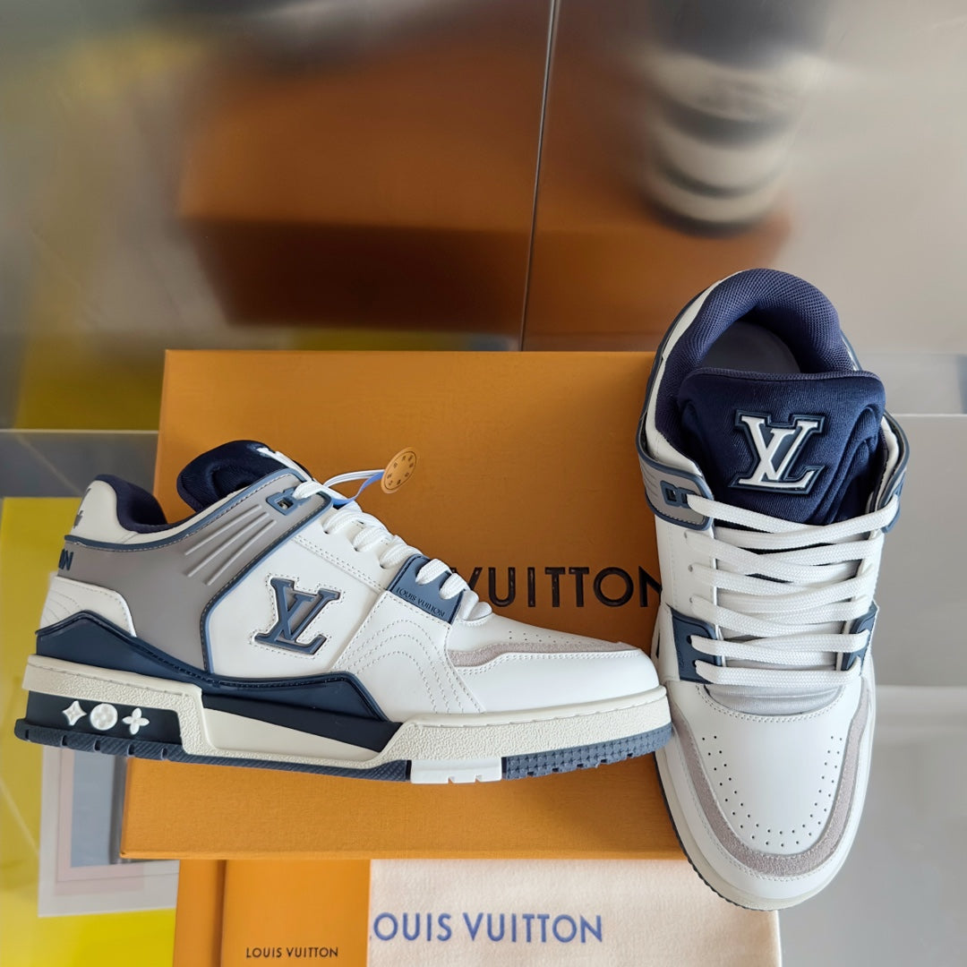 LV Trainer Sneaker 30mm White Mix Blue charcoal Cowhide