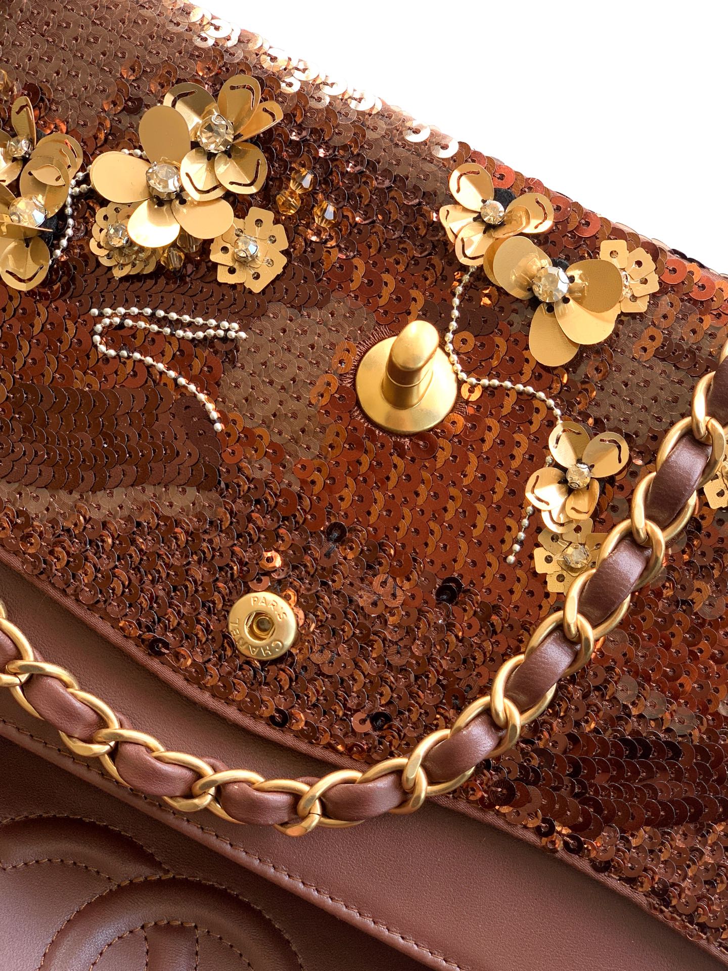 Chane 2026 Flap Bag Brown Mix Colors Sequin Leather