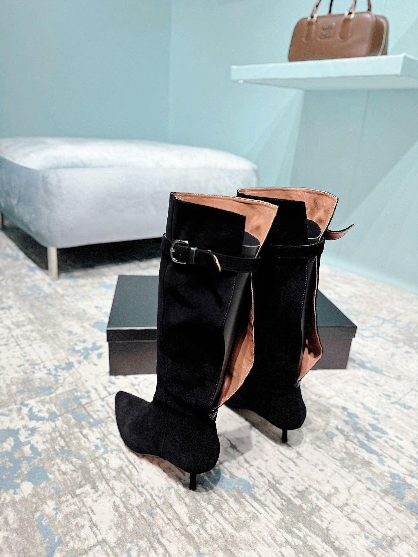 Alaila High Boots 45mm In Black Suede  887964