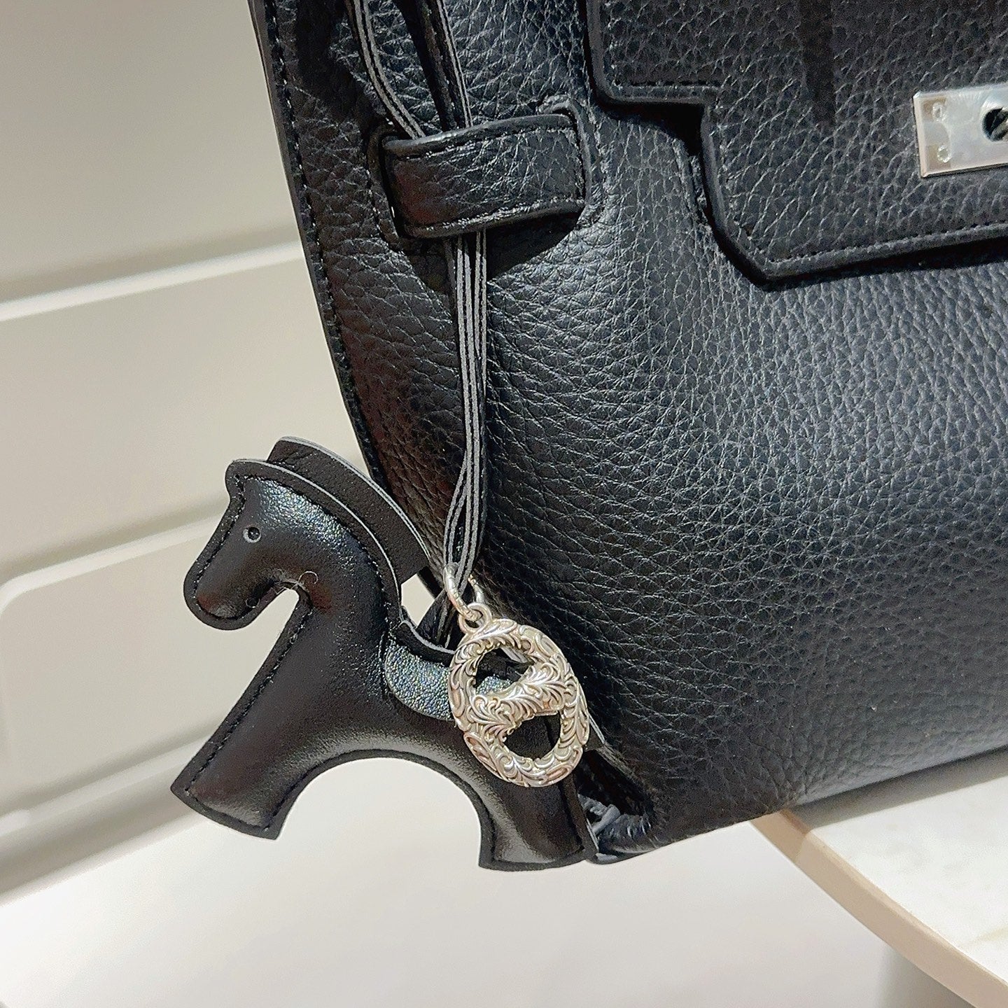 HM Rodeo Horse Bag Charm In Black Leather