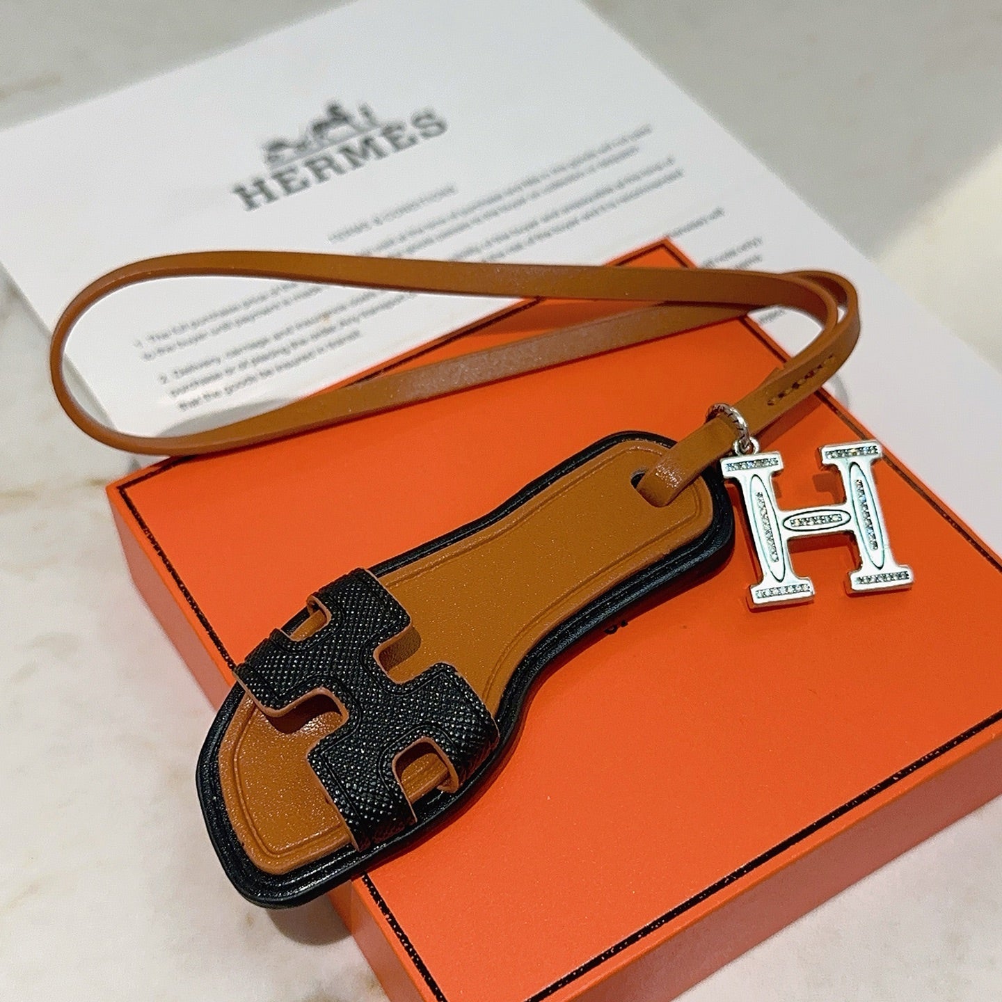 HM Oran Sandal Charm Brown mix Black Lambskin