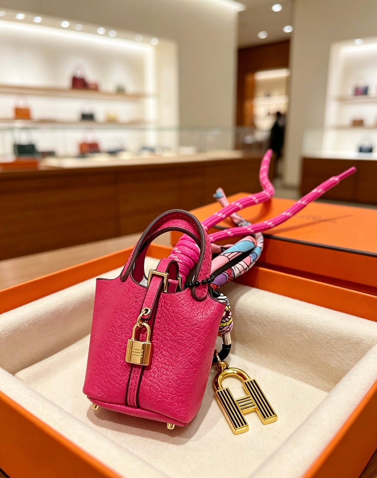 Hermes Pink Gold Bucket Bag Charm