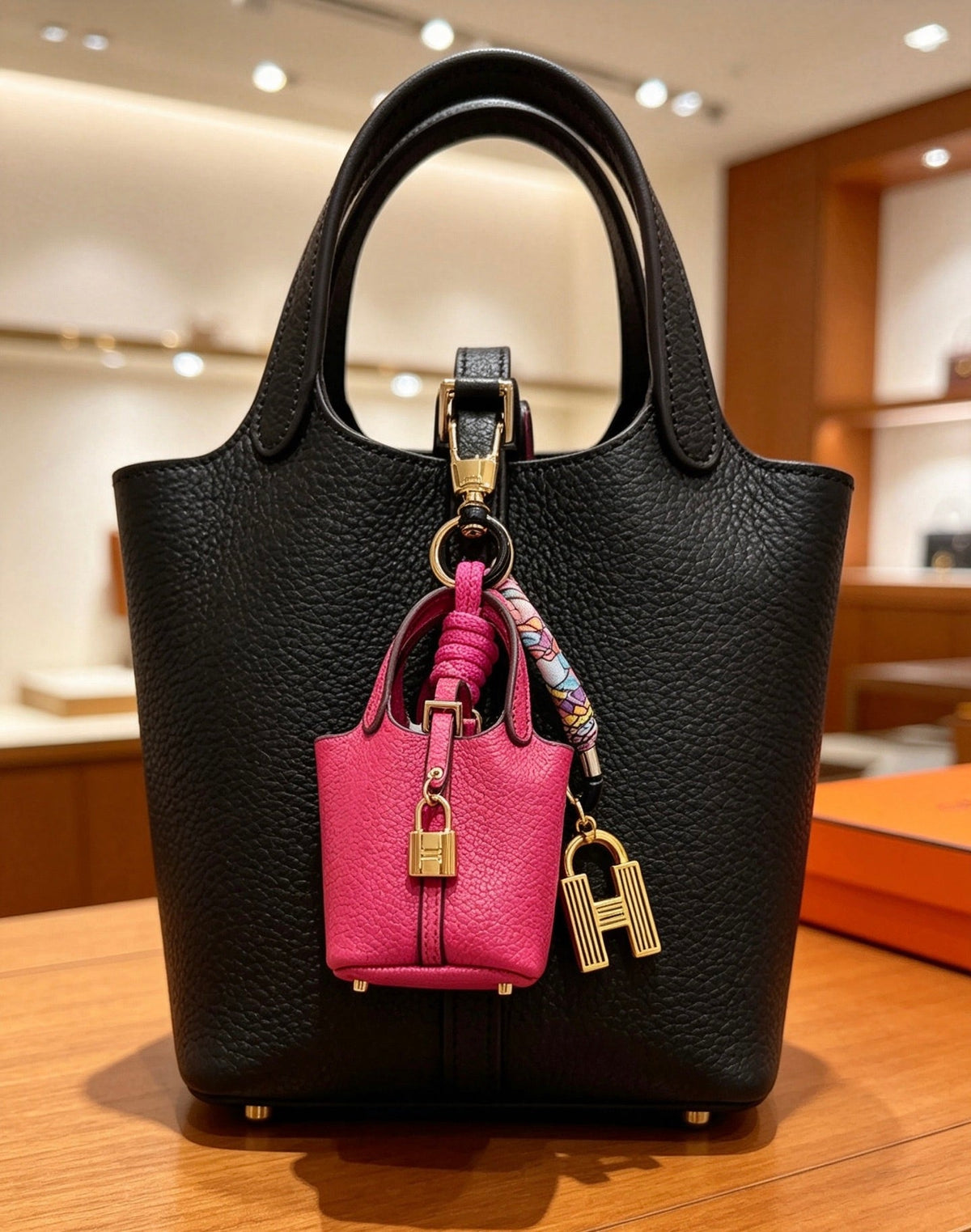 Hermes Pink Gold Bucket Bag Charm