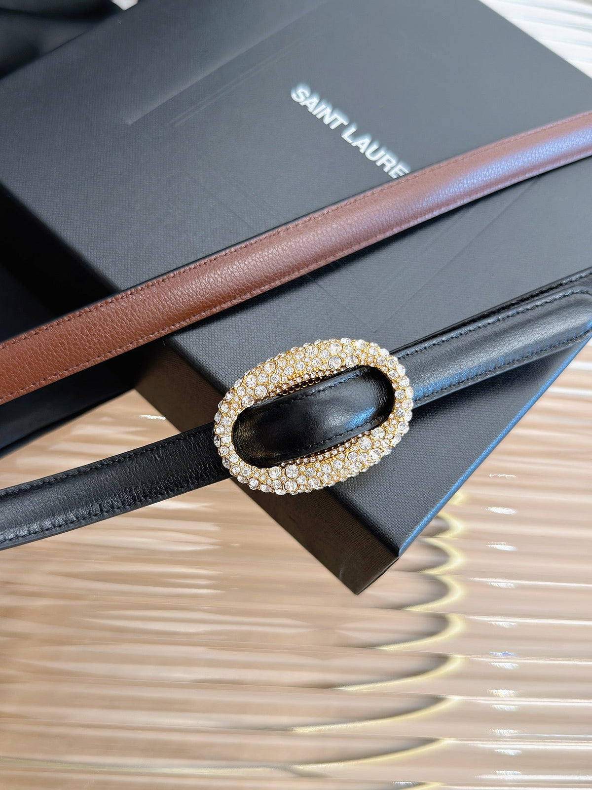 Saint Laurent 2026 Oval Belt 15mm Black Leather 219099