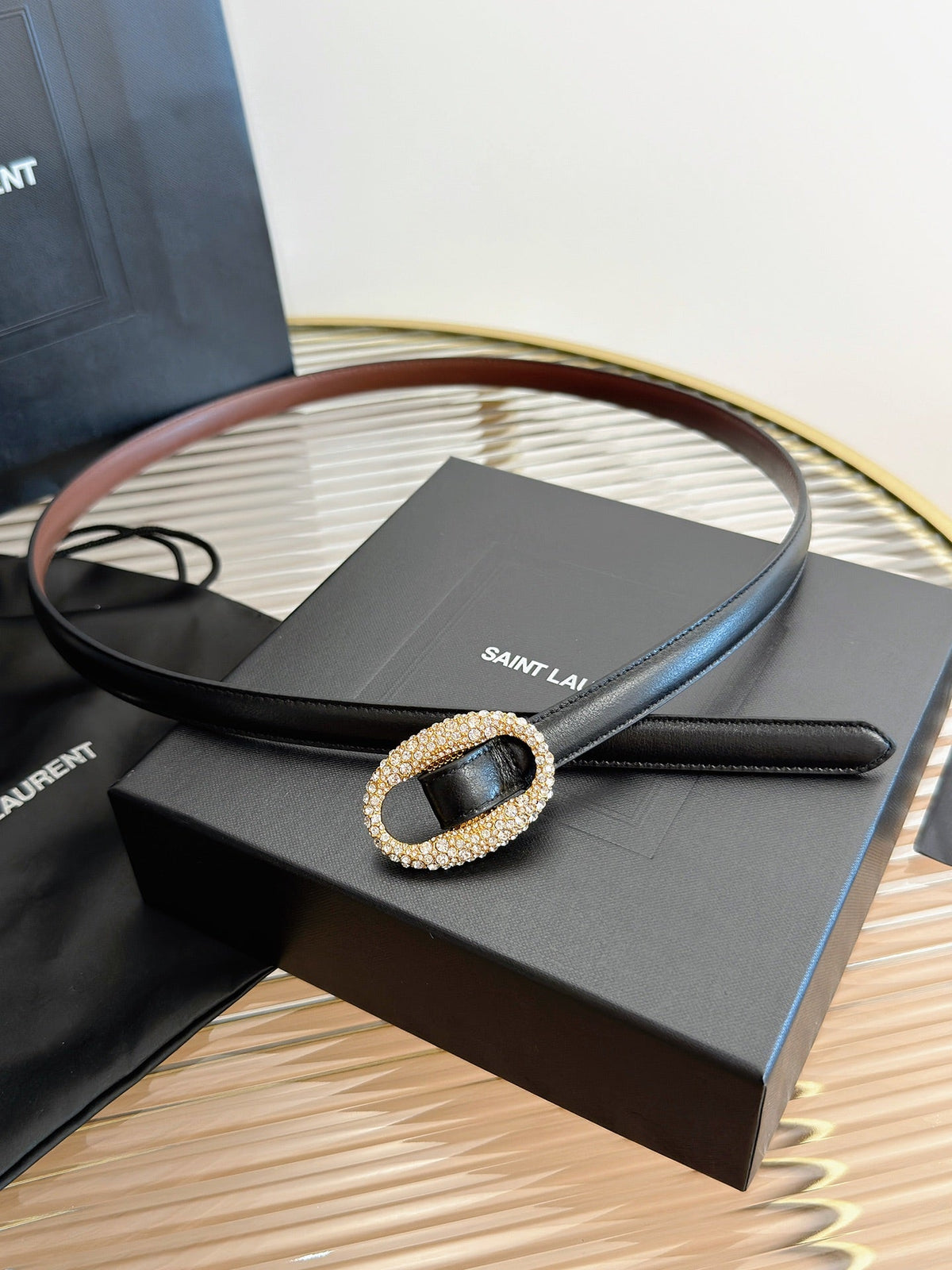 Saint Laurent 2026 Oval Belt 15mm Black Leather 219099
