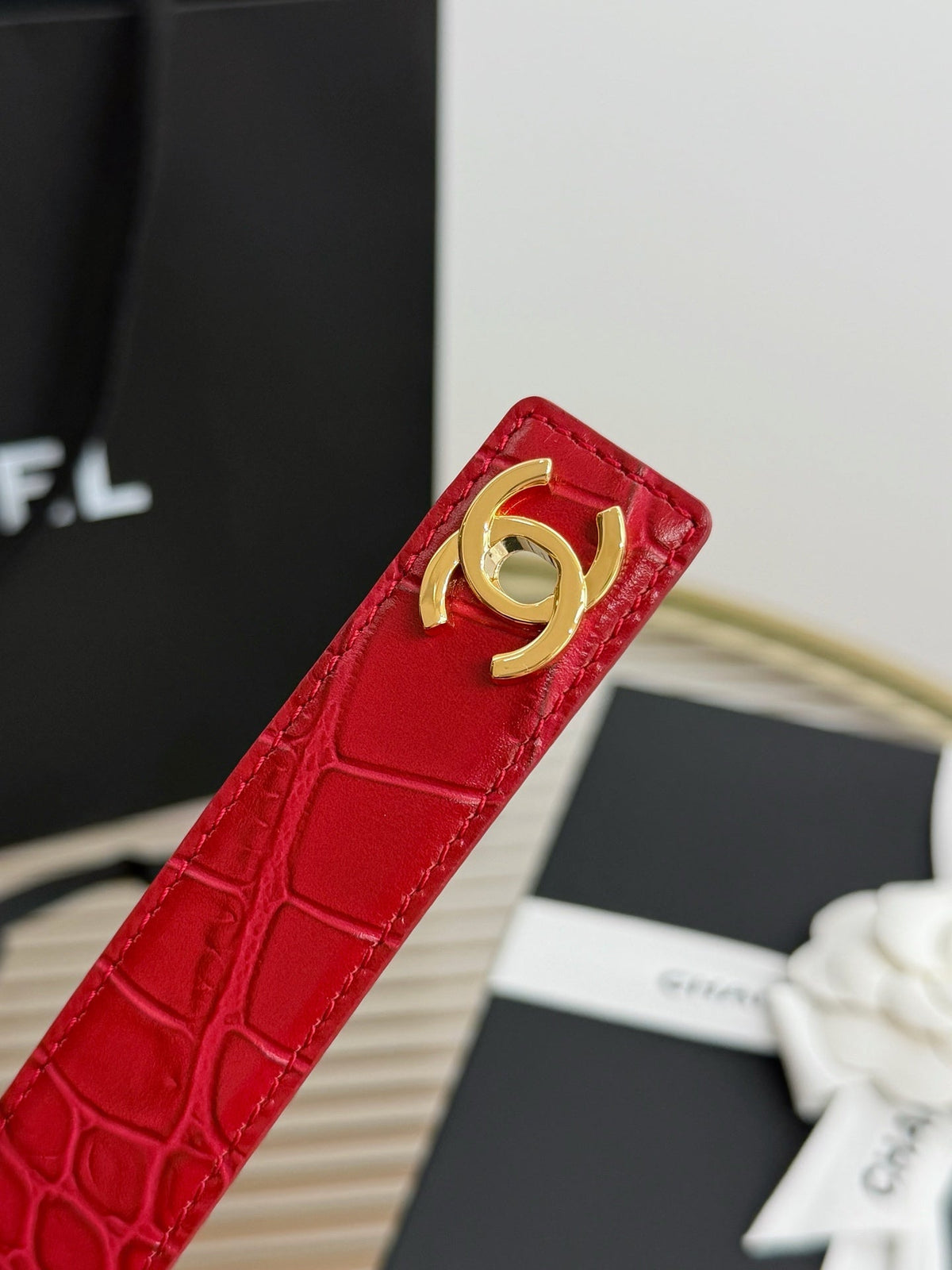 Chanel 2026 Crocodile Embossed Belt 25mm Gold Hardware Leather 219797