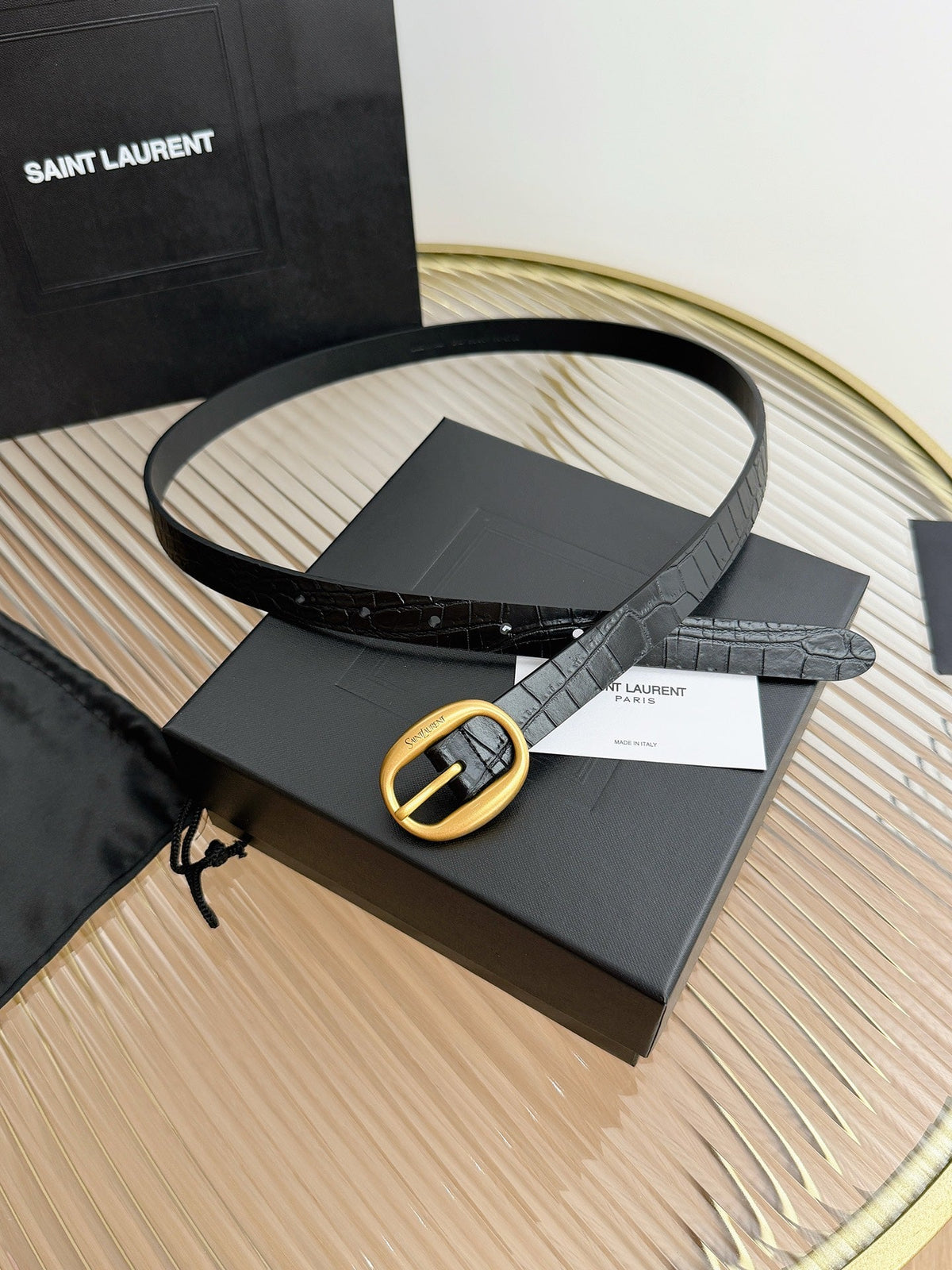 Saint Laurent 2026 Oval Buckle Thin Belt 20mm Leather 219778