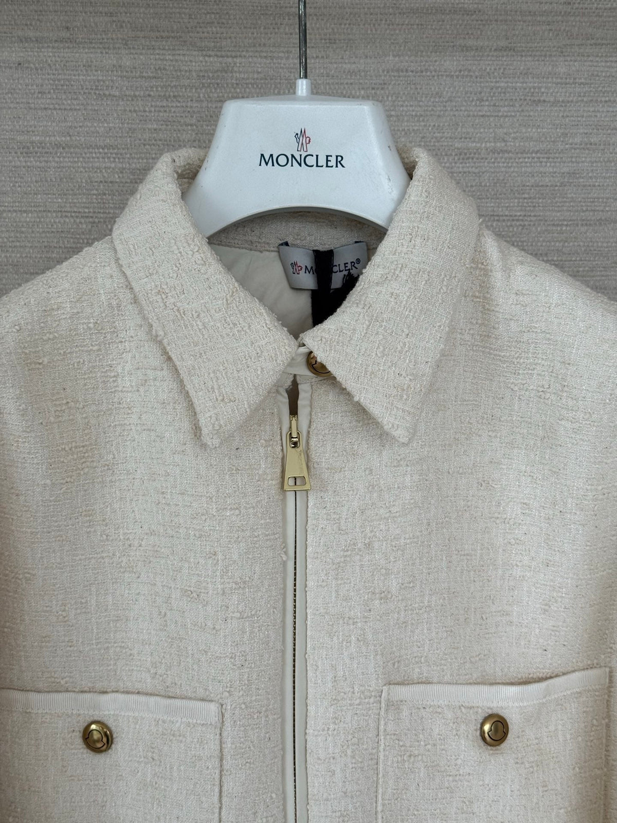 Moncler 2026 Bouclé Down Shirt Jacket Off-white Cotton Down