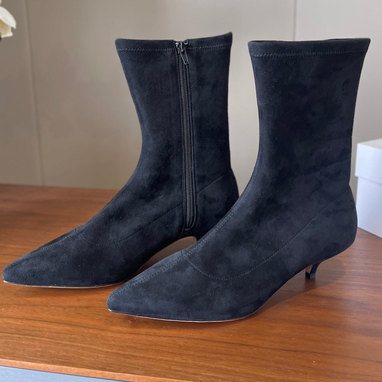 The Row 2025 Heel Ankle Boot Black Suede 561609