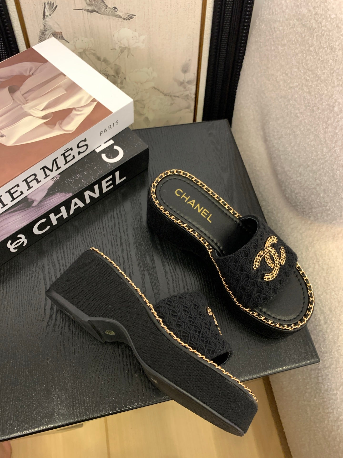 CC 25 Platform Slippers Black Lambskin 310383