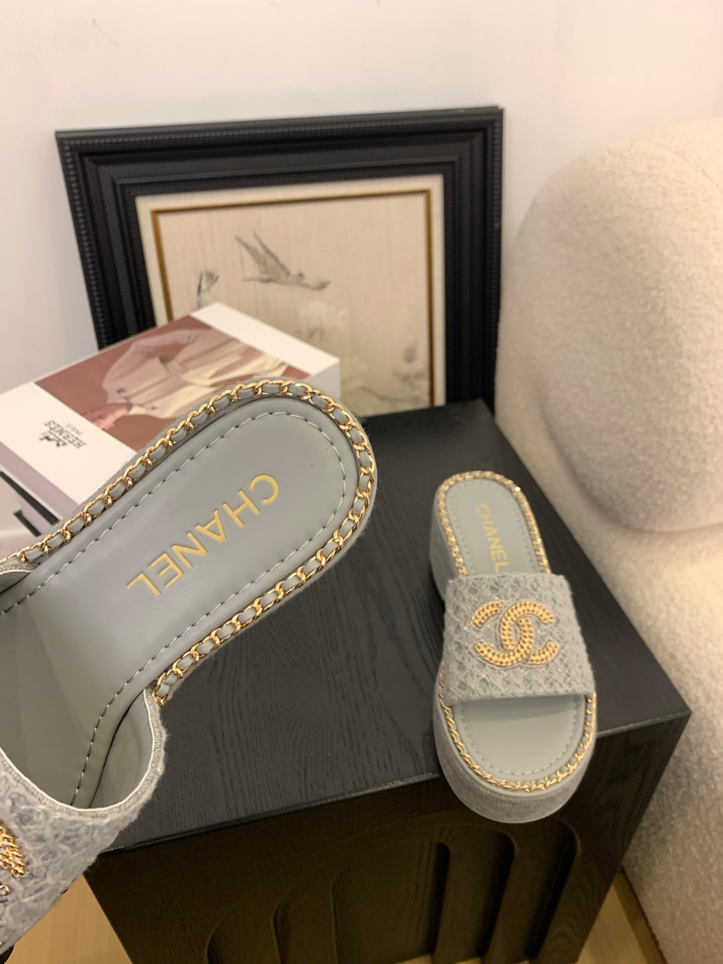 CC 25 Platform Slippers Blue Lambskin 310384