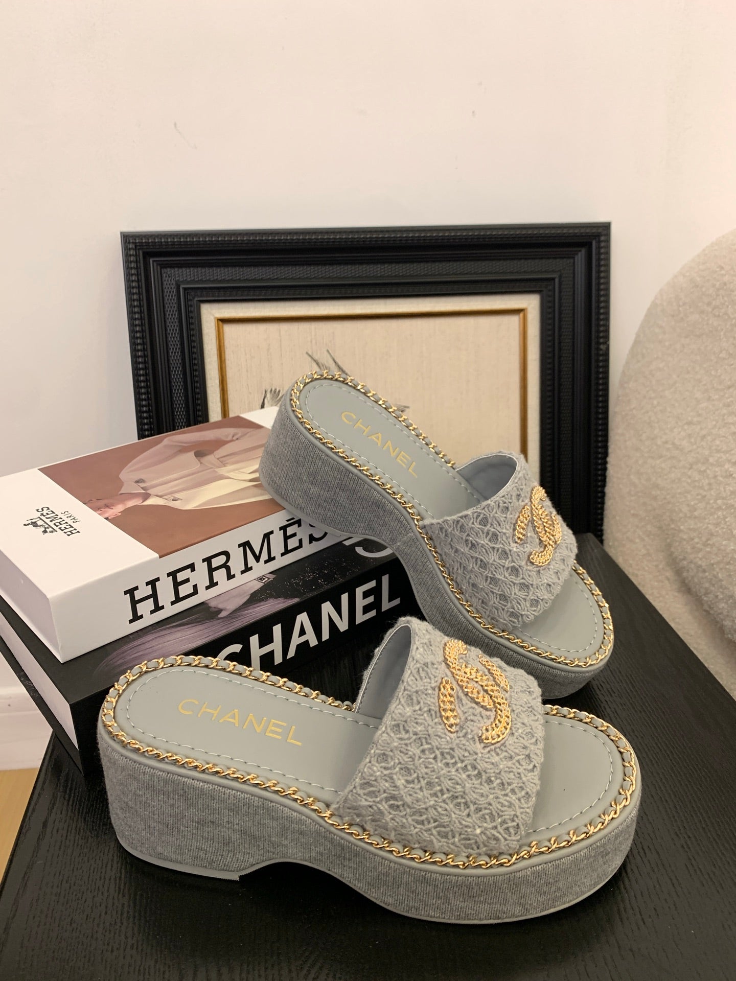 CC 25 Platform Slippers Blue Lambskin 310384