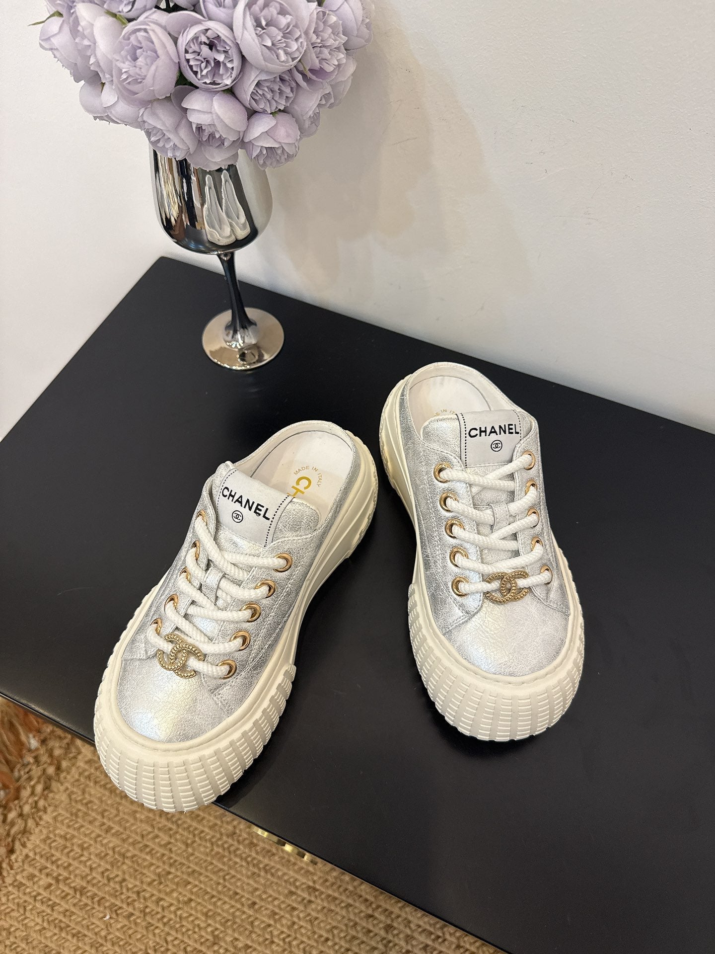 CC 25 Mules Platfrom Silver Lambskin 331632