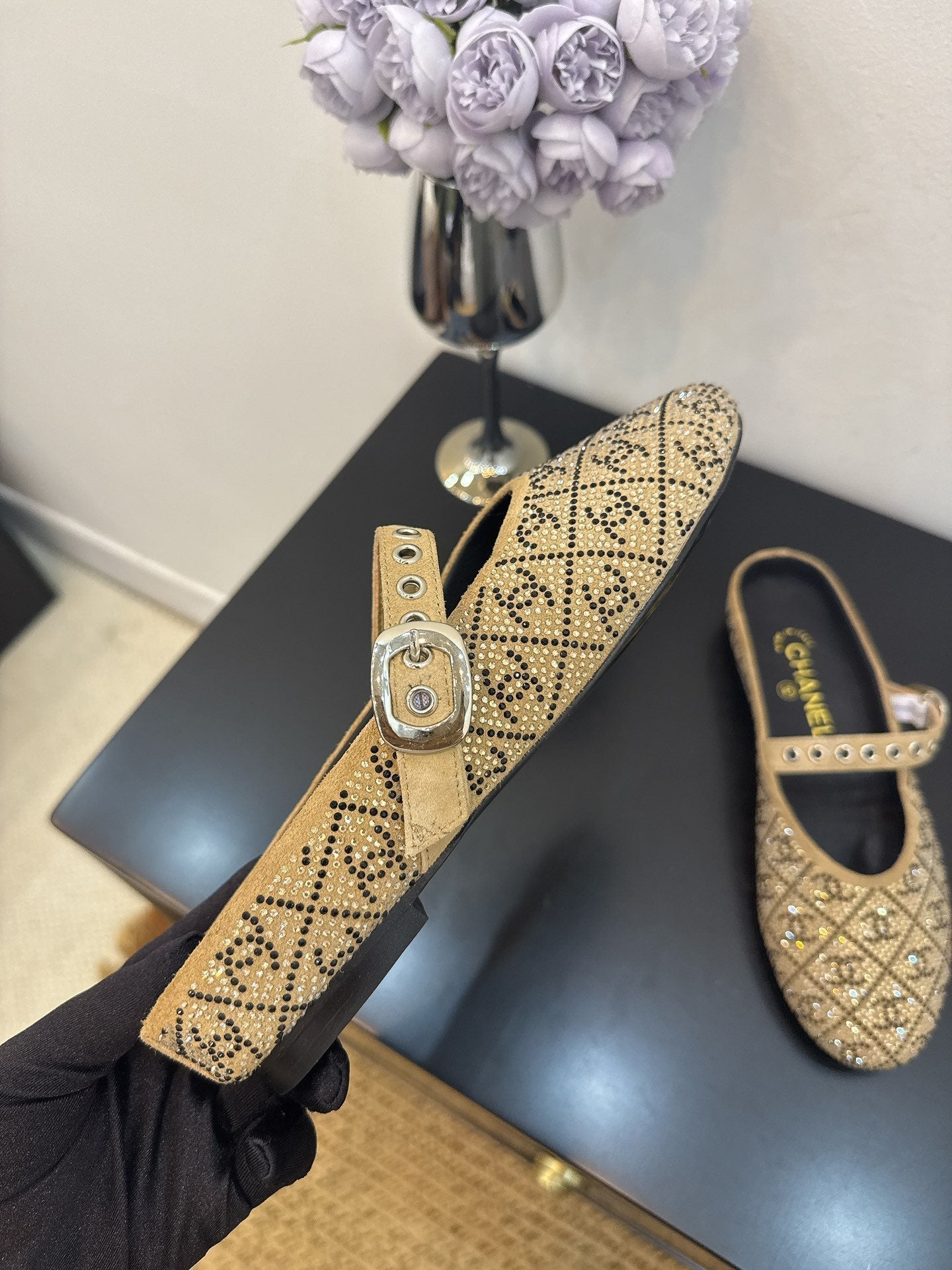 CC 25 Ballet Flats Mules Camel Brown Calfskin 331656