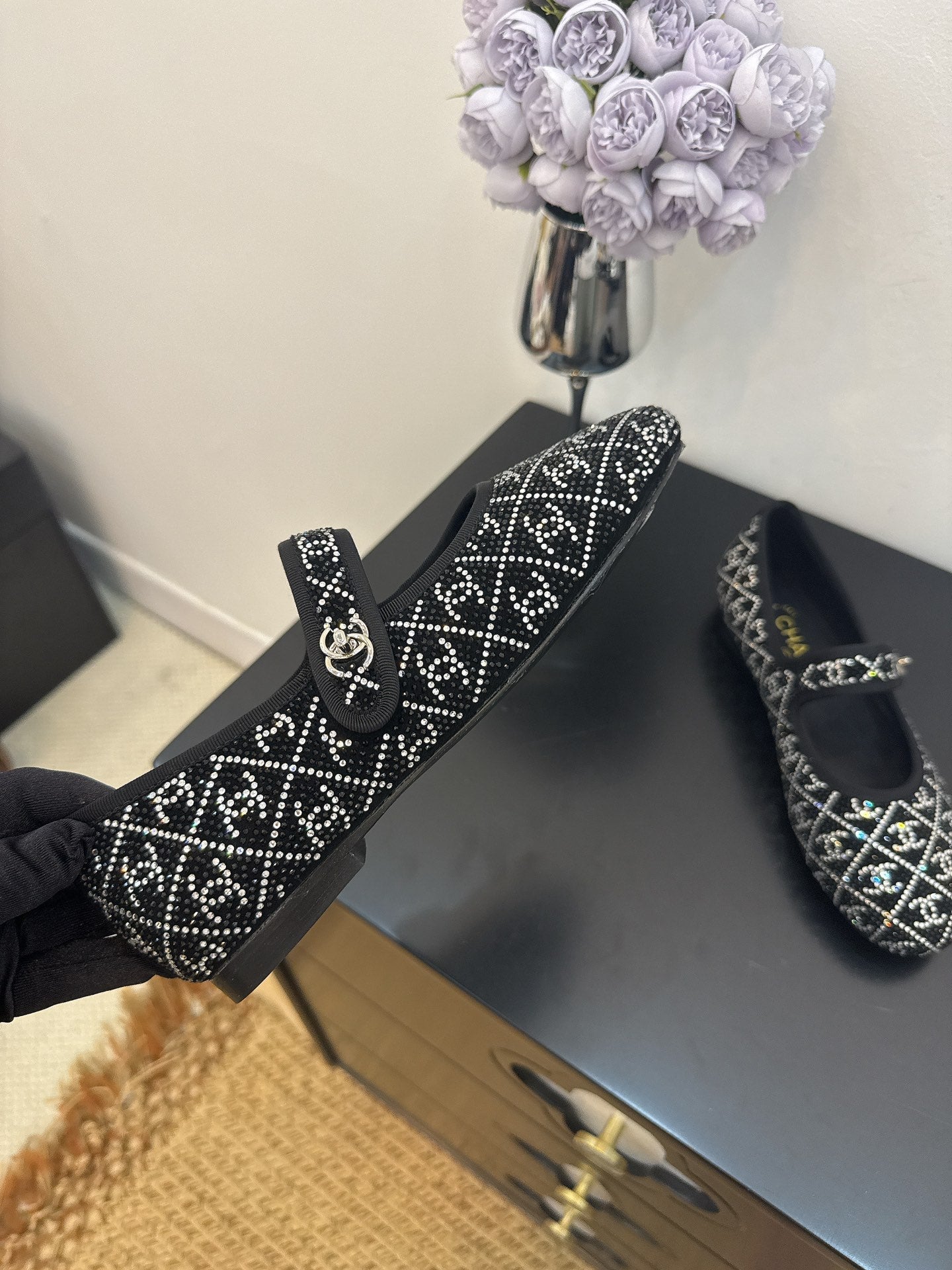 CC 25 Ballet Flats Black Calfskin 331661