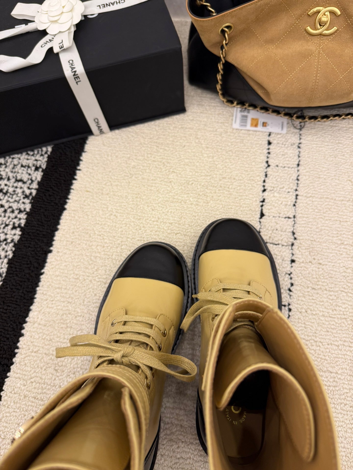 CC 2025 Lace-up Combat Boot Beige Black Leather 548116