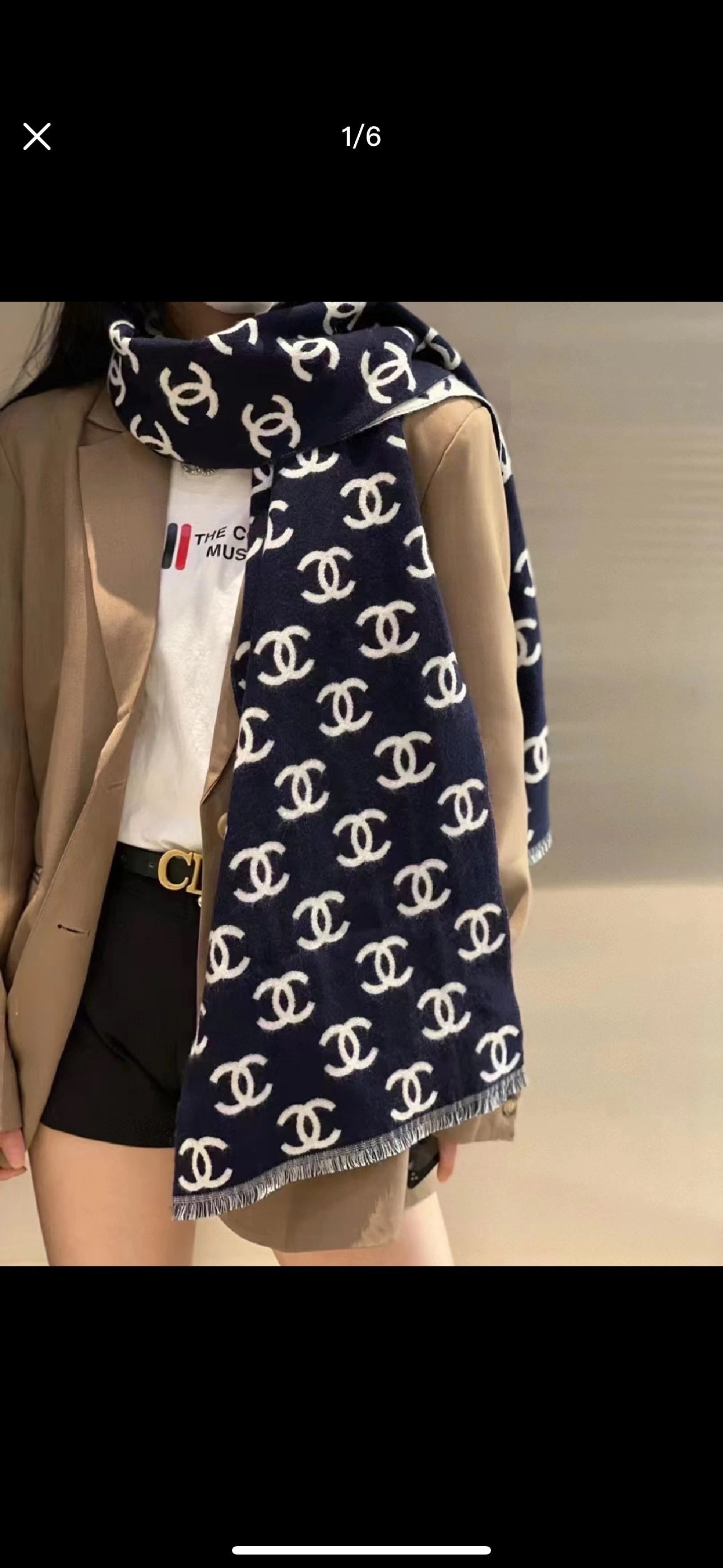 CC 25 Classic Scarf 180cm Black Wool 293305