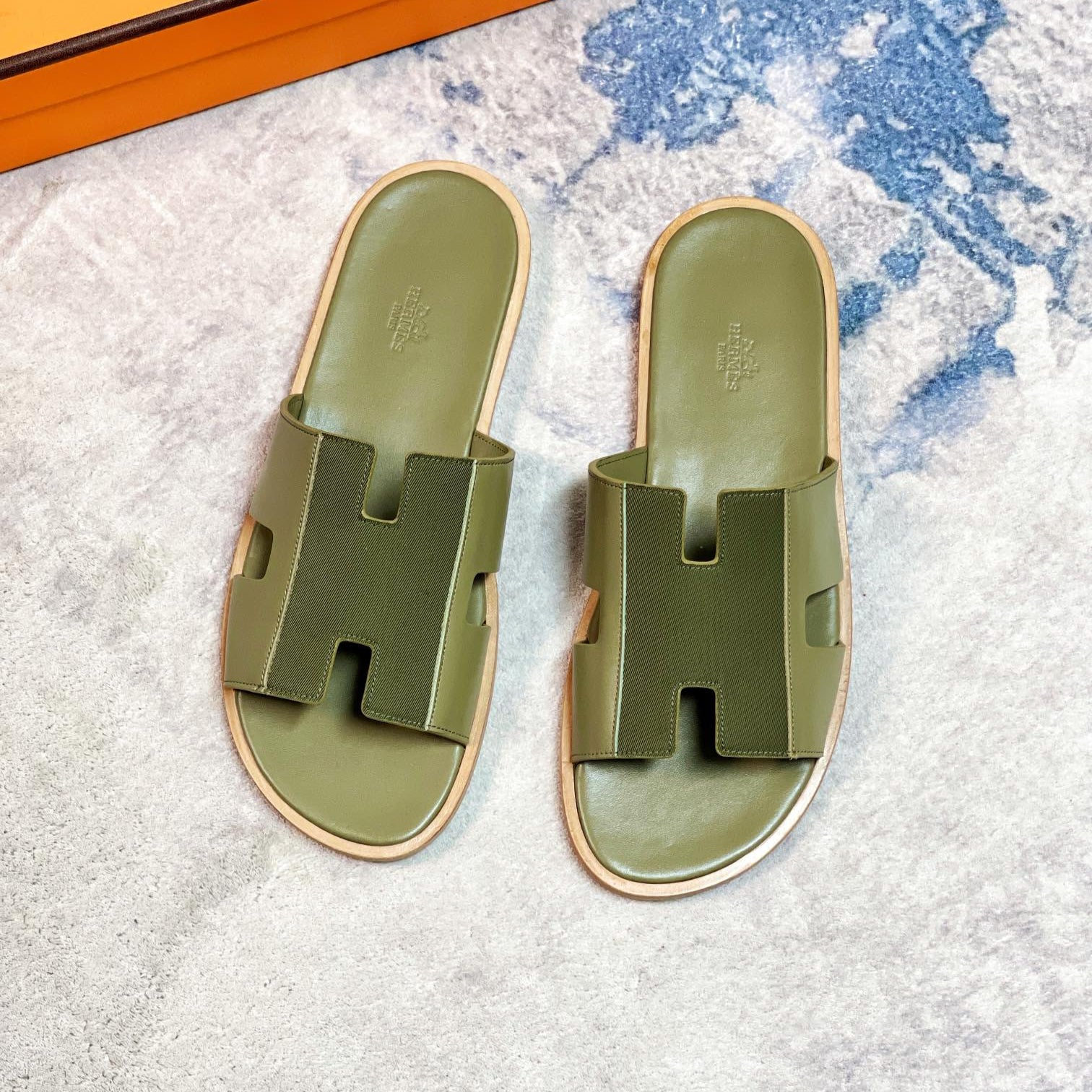 HM Men's Izmir Slide Olive Green Cowhide 231028