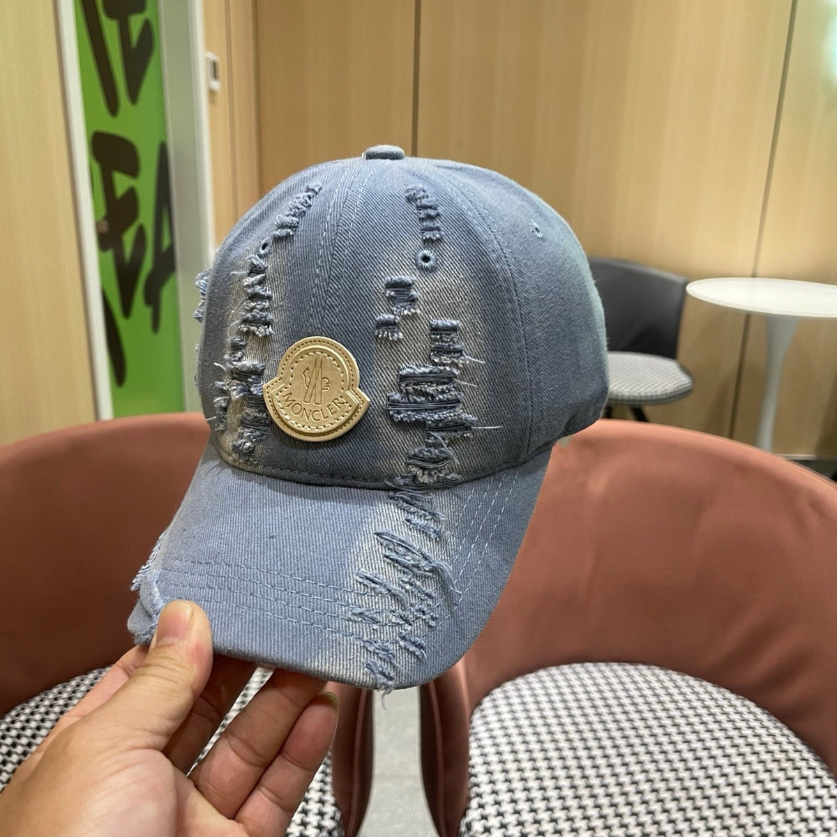 Moncler 2026 Distressed Baseball Cap Hat Denim 566104