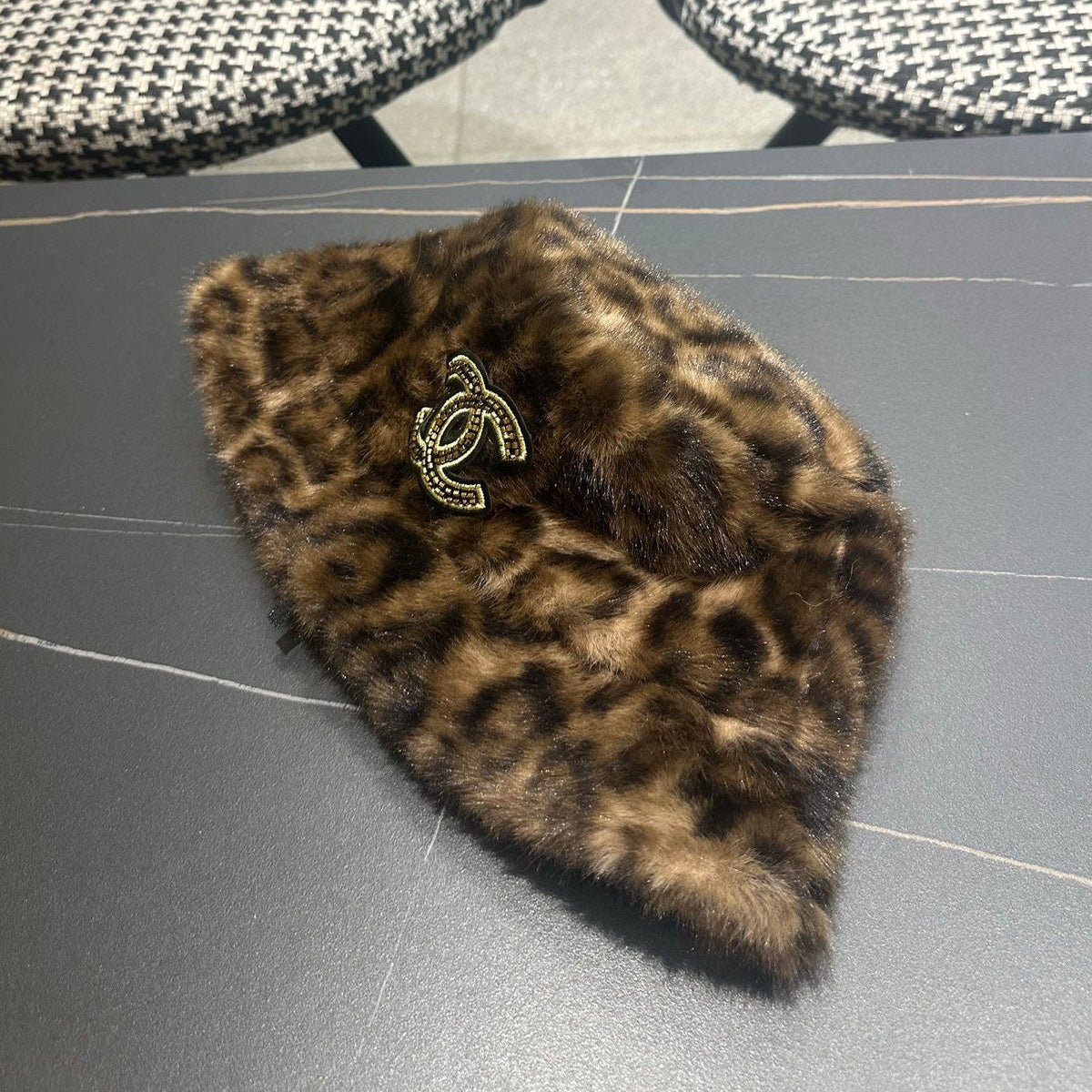 Chanel 2026 Leopard Print Bucket Hat Wool 550242