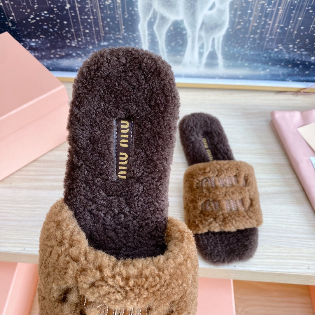 Miu Slippers Dark Brown Wool
