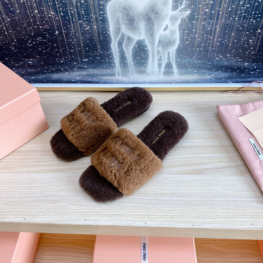 Miu Slippers Dark Brown Wool