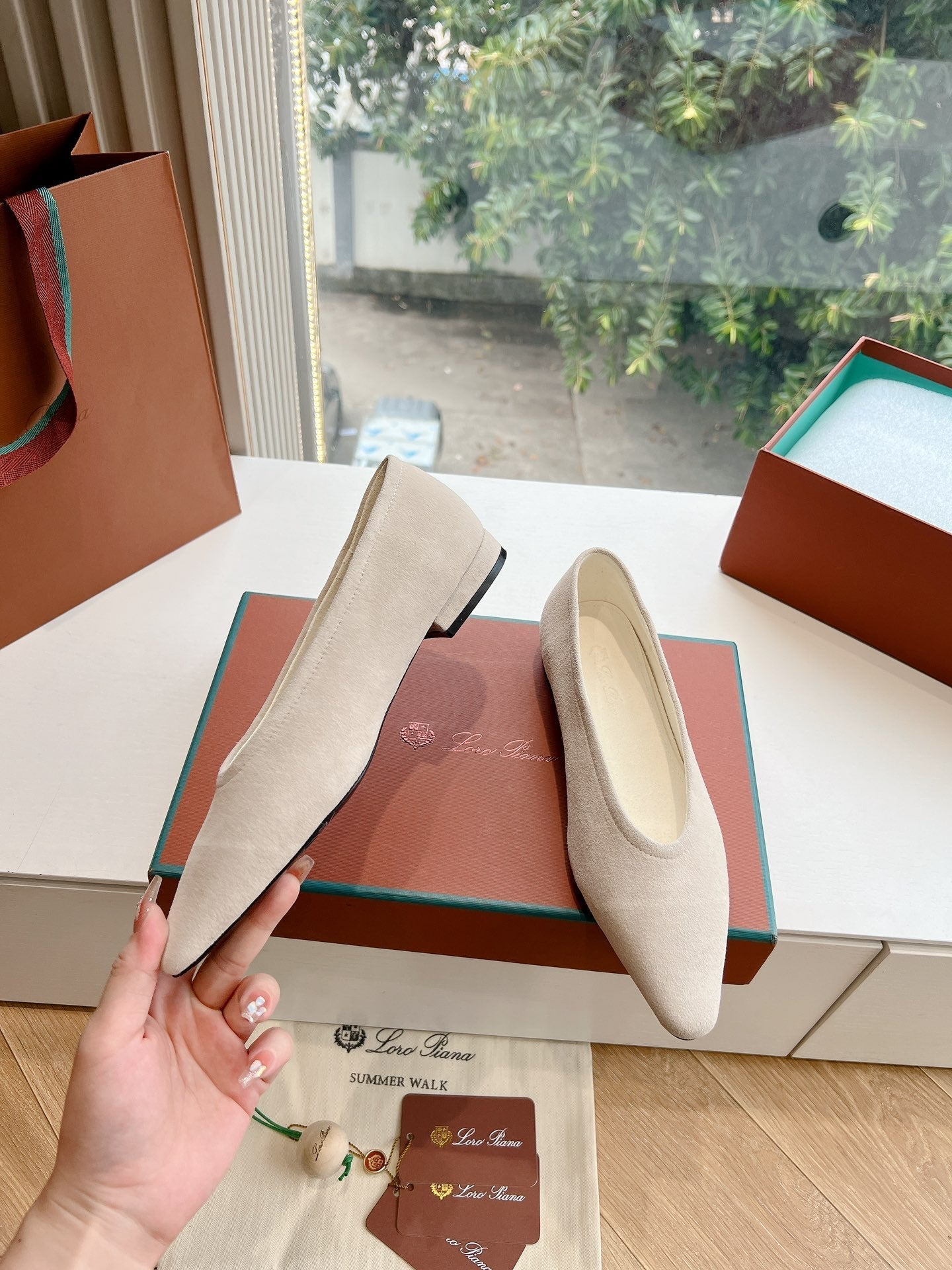 rebecca ballerina flat grey suede