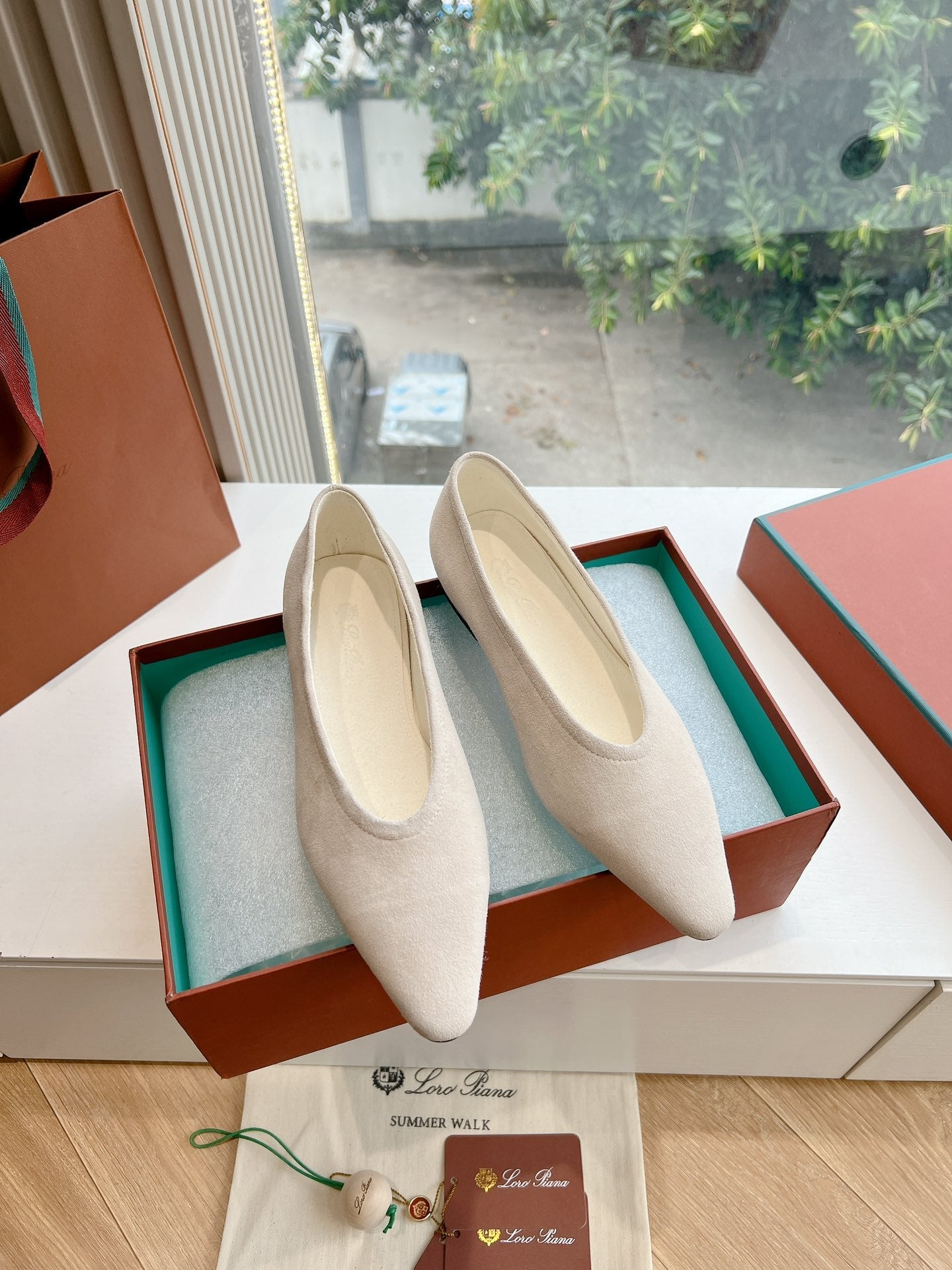 rebecca ballerina flat grey suede