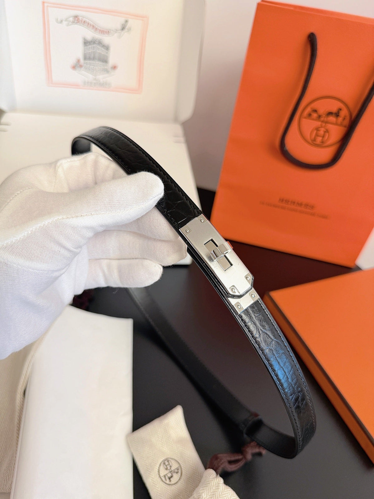 Hermes 2026 Kelly 18 Belt Crocodile-embossed Epsom Calfskin 214097