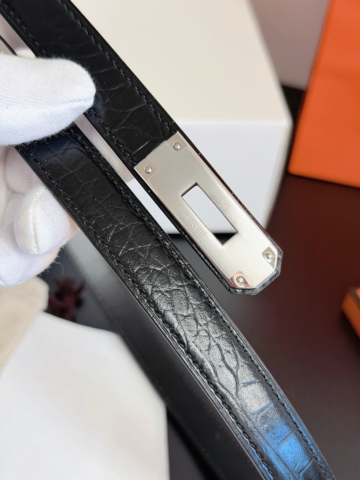 Hermes 2026 Kelly 18 Belt Crocodile-embossed Epsom Calfskin 214097