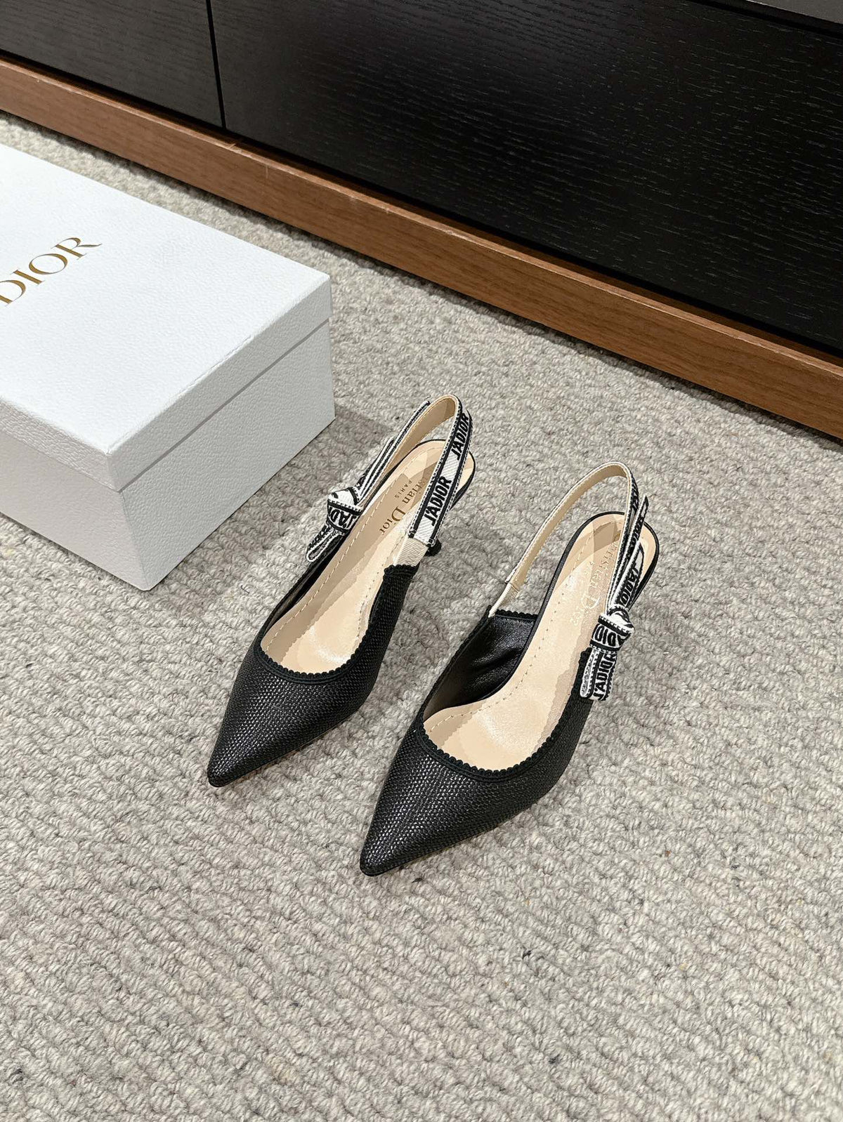 cd slingback 65 black raffia lambskin